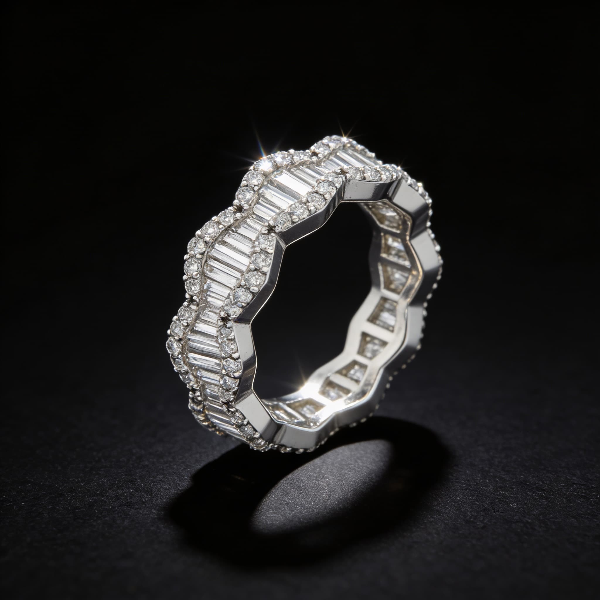 The Eternità Wave-Profile Baguette and Pavé Eternity Band - 6