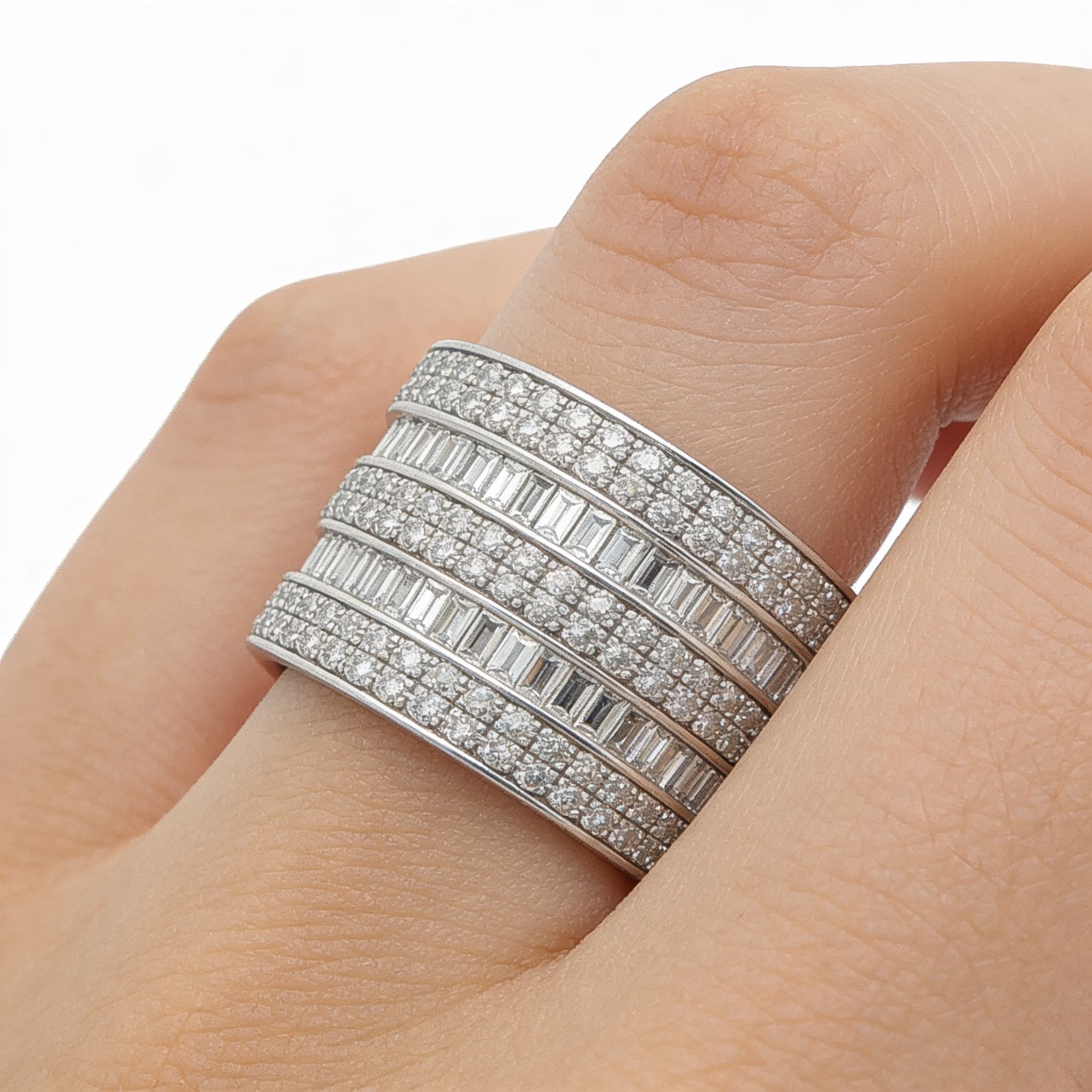The Eternità Five-Row Baguette and Pavé Diamond Eternity Band