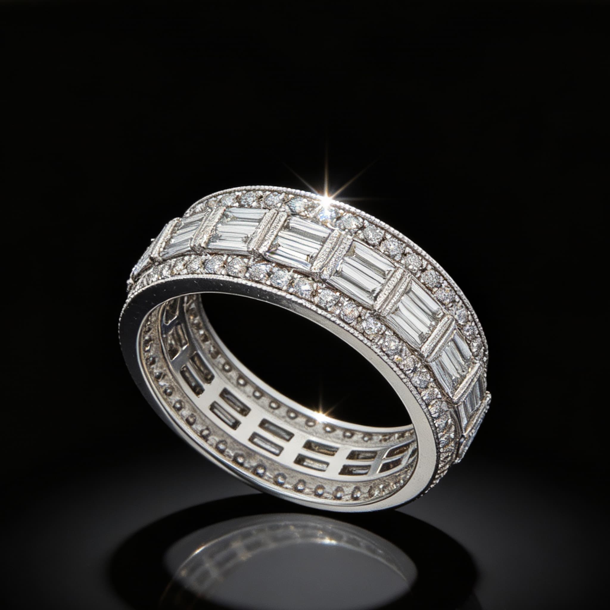 The Eternità Baguette Diamond Eternity Ring with Double Pavé Rows - 3