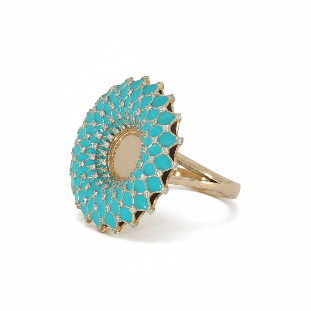 Ö d’Azure Turquoise Enamel Dome Ring in Rose Gold - 3