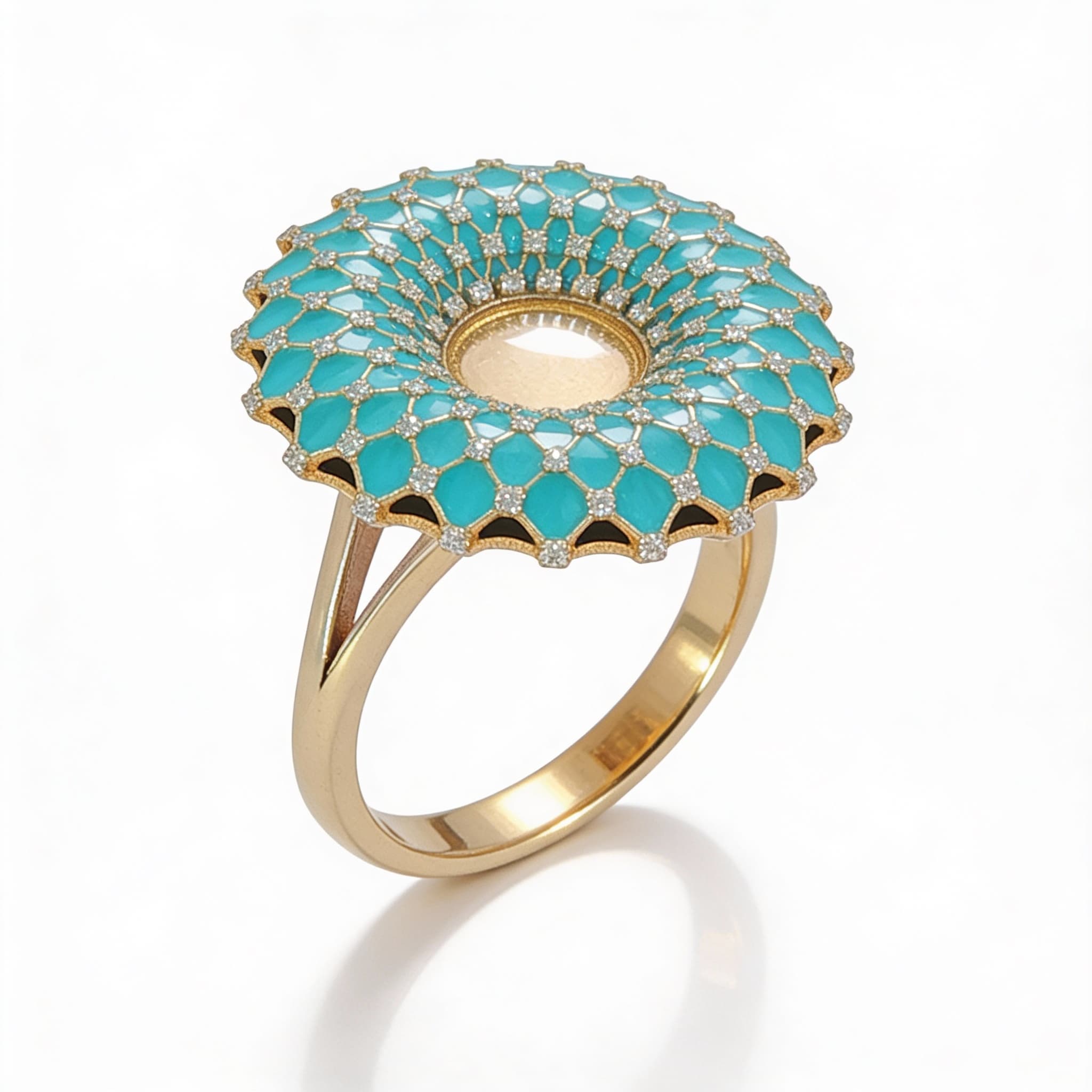 Ö d’Azure Turquoise Enamel Dome Ring in Rose Gold - 4