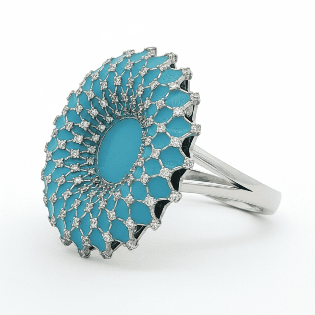 Ö d’Azure Turquoise Enamel Dome Ring in White Gold - 3