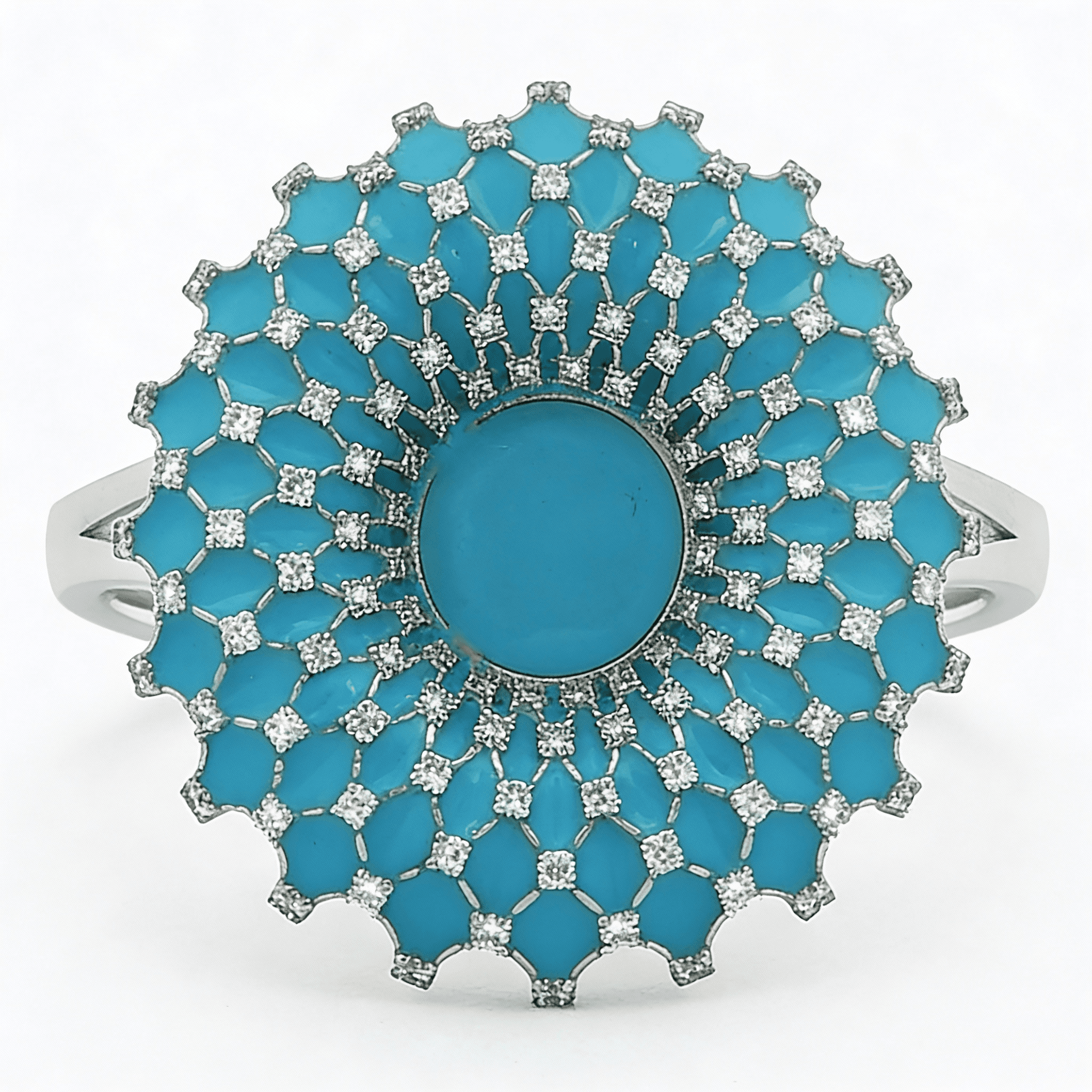 Ö d’Azure Turquoise Enamel Dome Ring in White Gold - 4