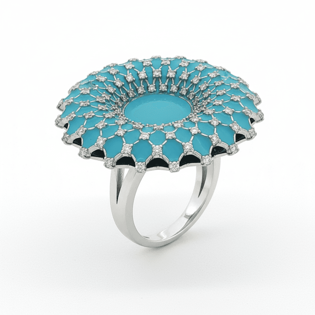 Ö d’Azure Turquoise Enamel Dome Ring in White Gold - 5