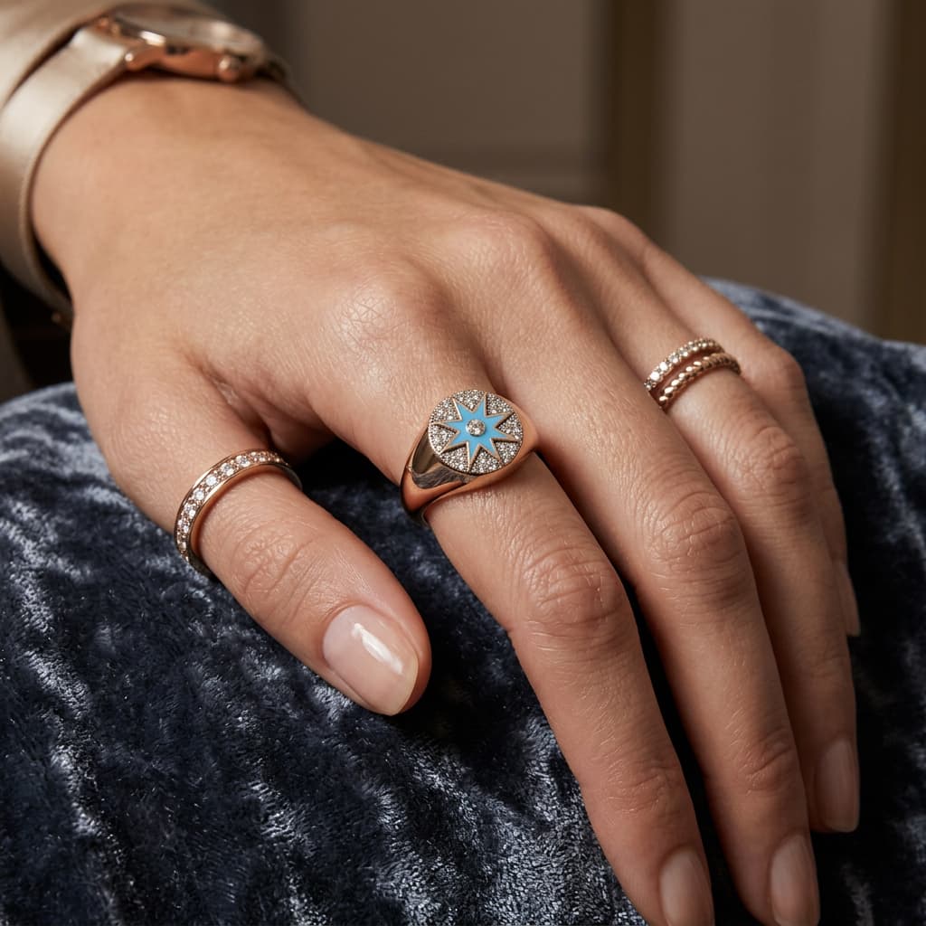 Ö d’Azure Starburst Pinky Ring in Yellow Gold