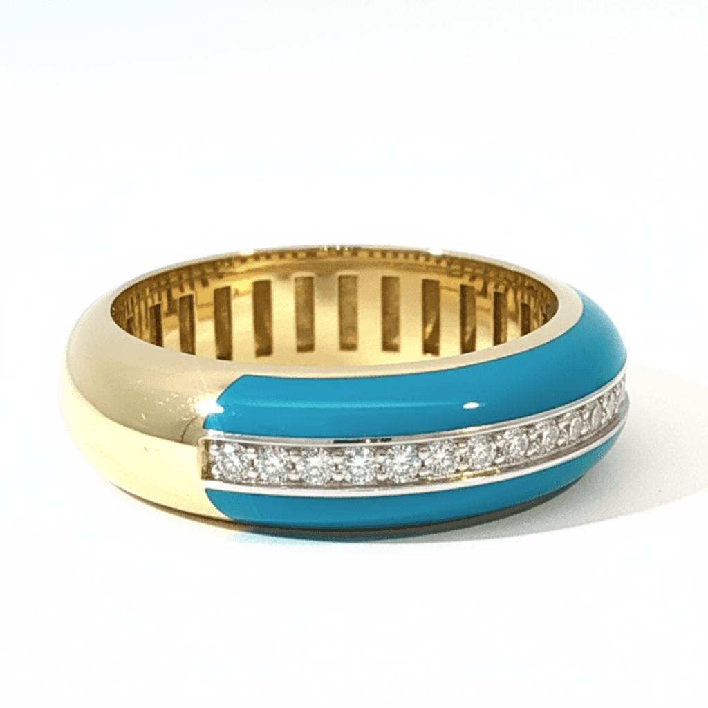 Ö d’Azure Turquoise Enamel Pavé Band Ring in Yellow Gold  - 3