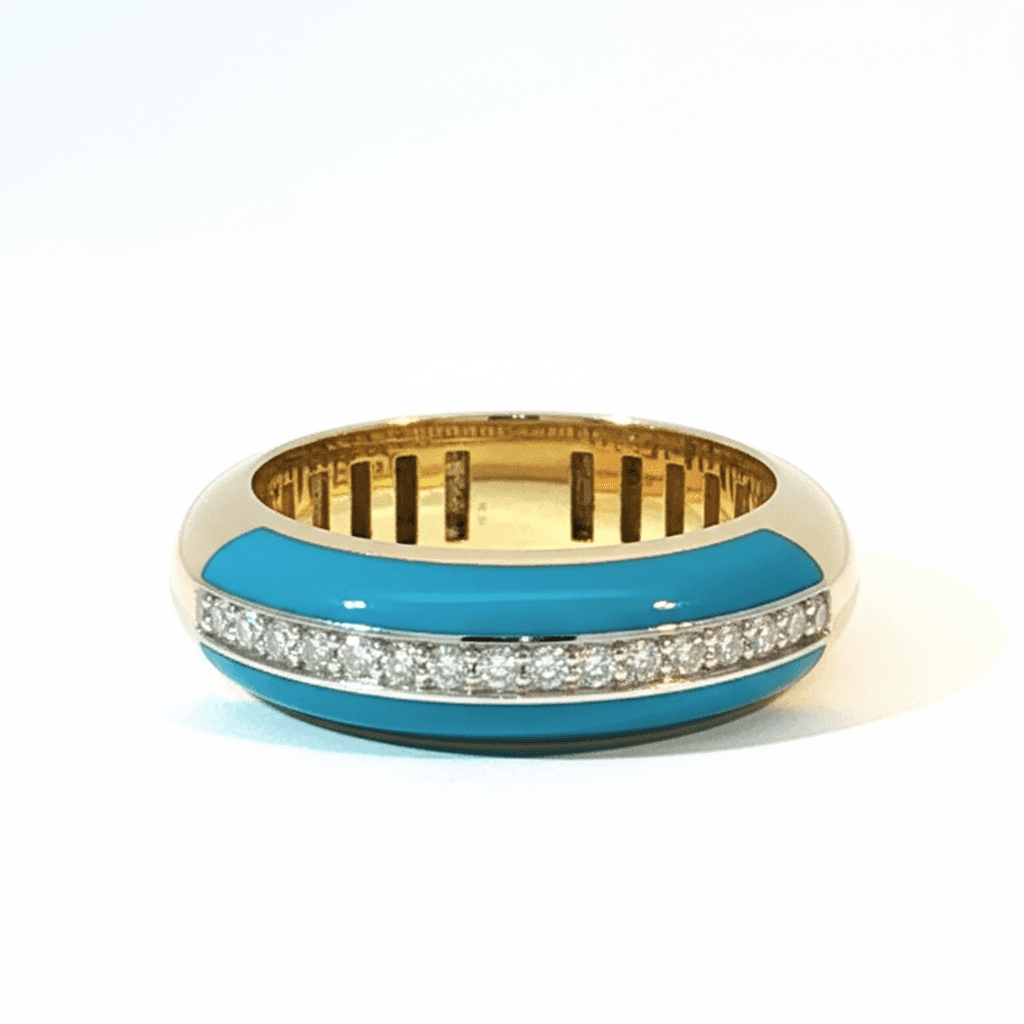 Ö d’Azure Turquoise Enamel Pavé Band Ring in Yellow Gold  - 5