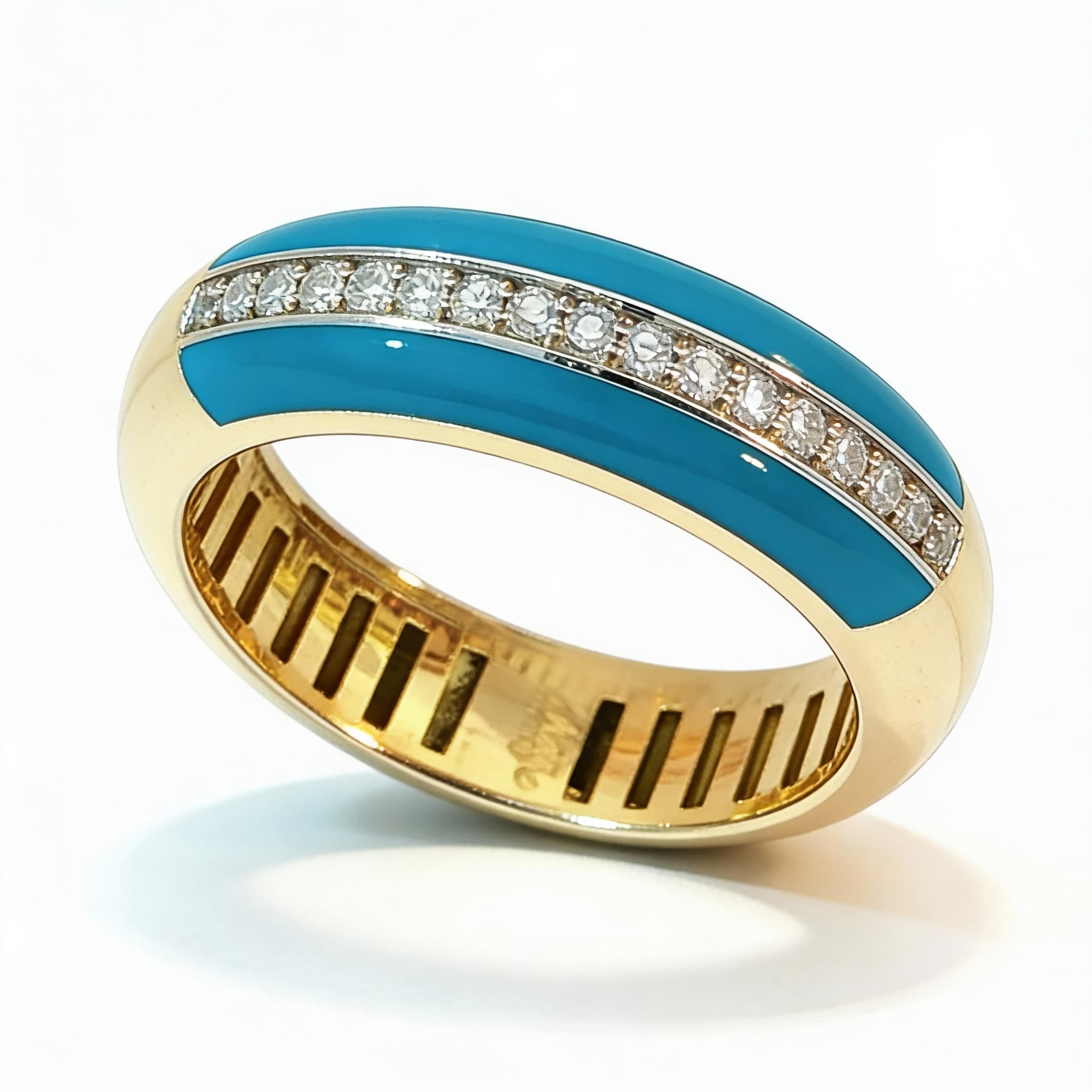 Ö d’Azure Turquoise Enamel Pavé Band Ring in Yellow Gold  - 6