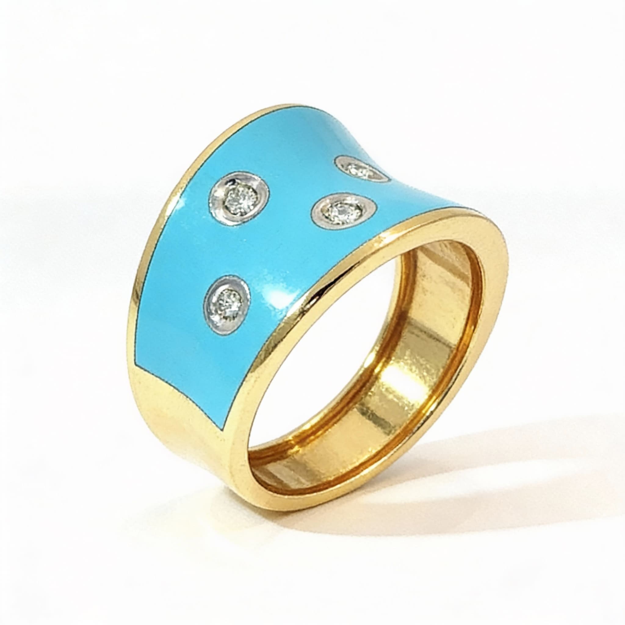Ö d’Azure Scattered Diamonds in Turquoise Enamel  Ring in Yellow Gold  - 3