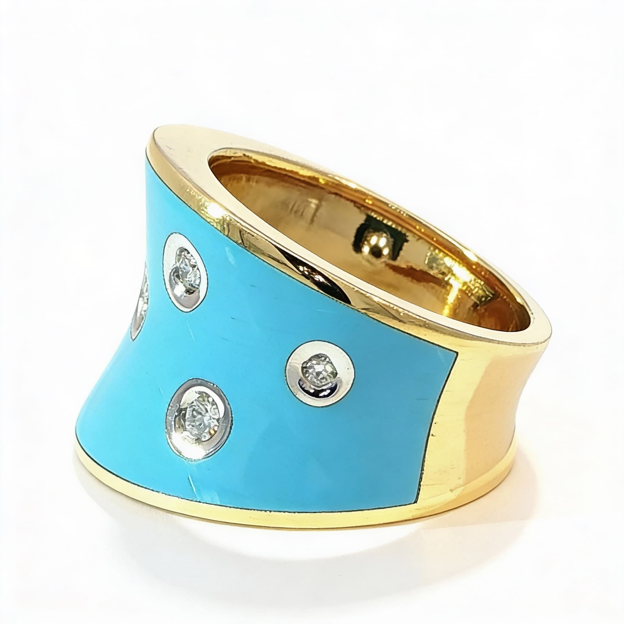 Ö d’Azure Scattered Diamonds in Turquoise Enamel  Ring in Yellow Gold  - 4