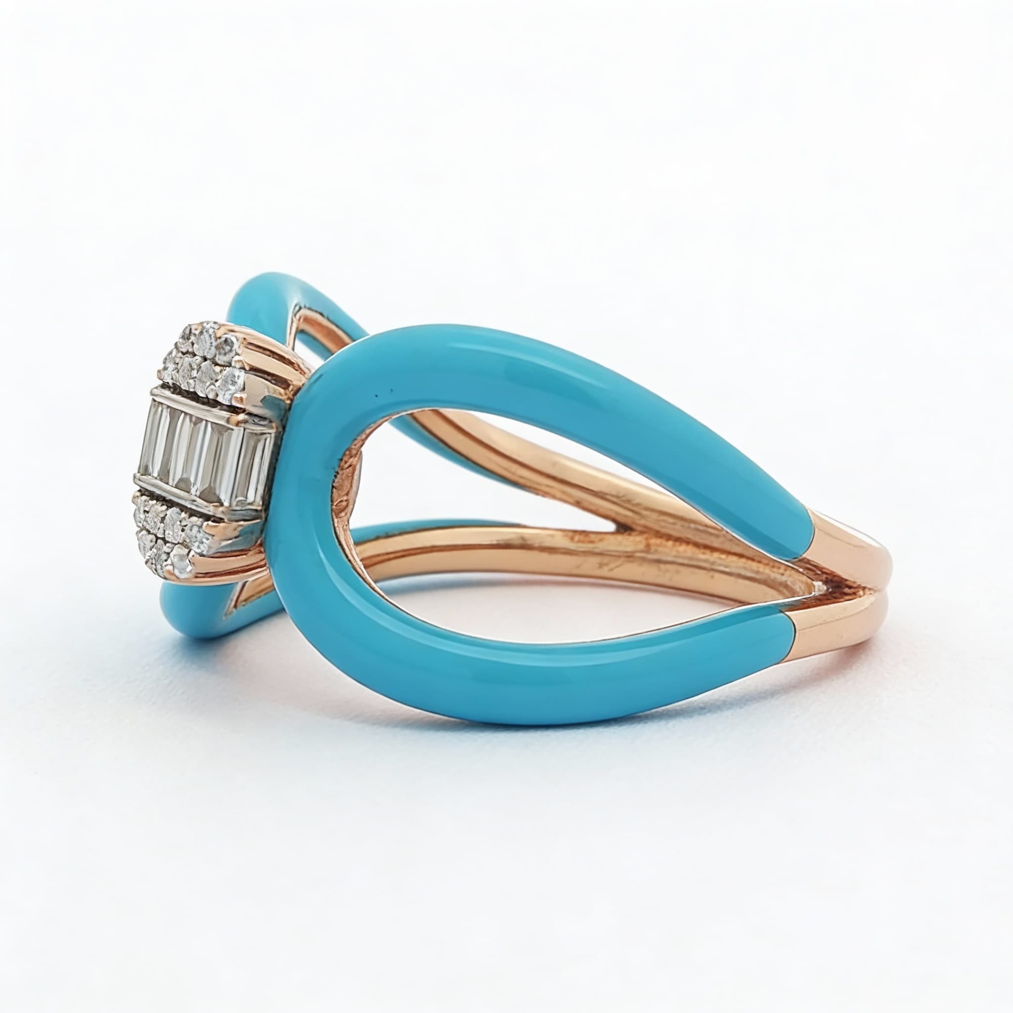Ö d’Azure Loop Turquoise Enamel Loop Diamond Ring in Yellow Gold - 3