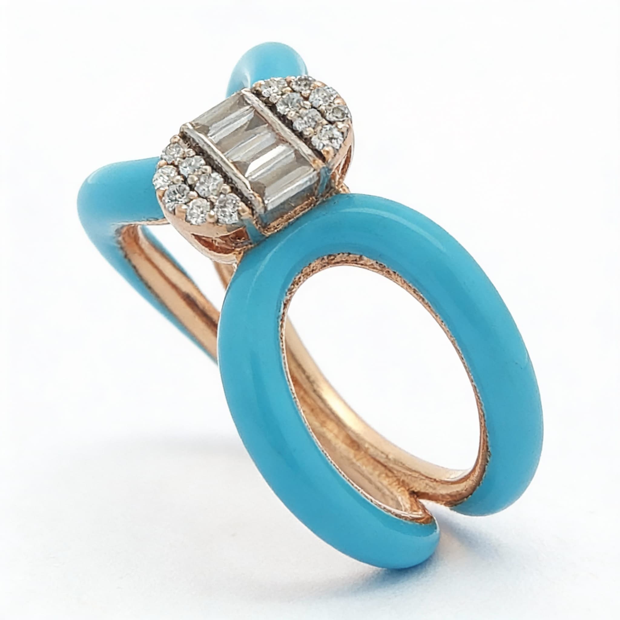Ö d’Azure Loop Turquoise Enamel Loop Diamond Ring in Yellow Gold - 4