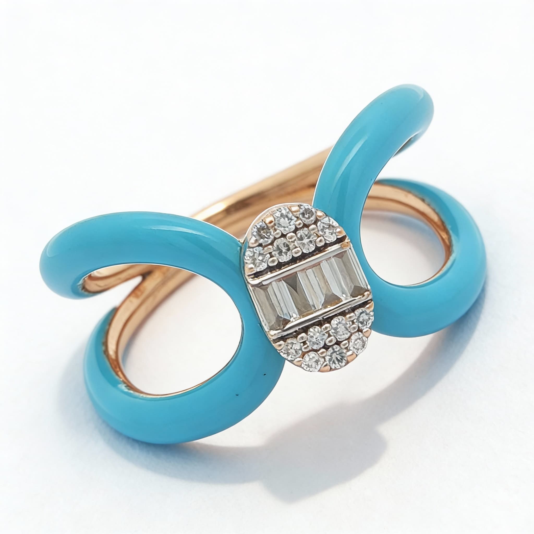 Ö d’Azure Loop Turquoise Enamel Loop Diamond Ring in Yellow Gold - 5