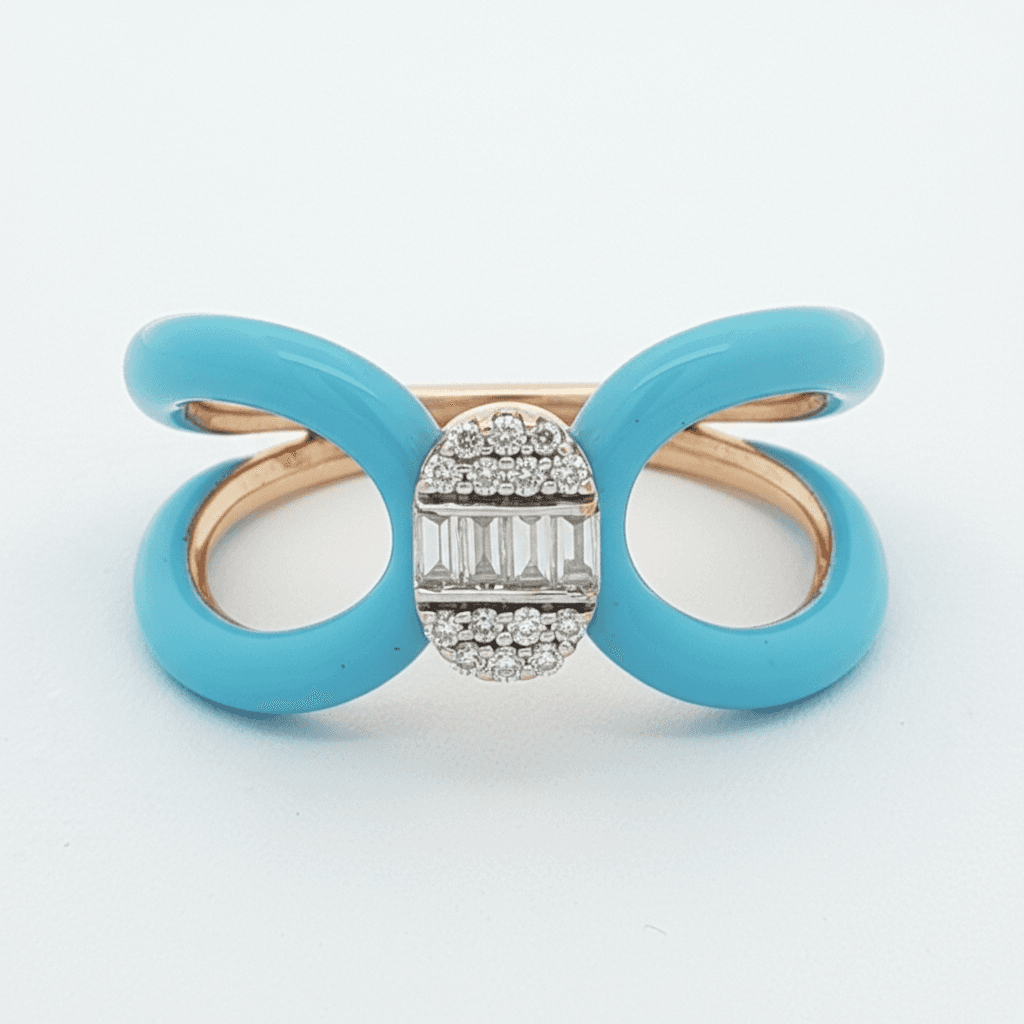 Ö d’Azure Loop Turquoise Enamel Loop Diamond Ring in Yellow Gold - 6