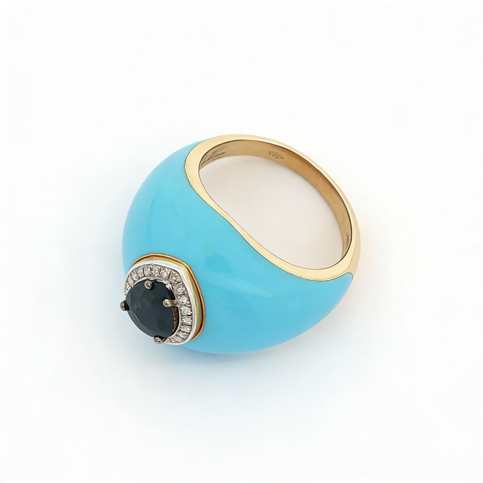 Ö d’Azure Sapphire Drop Turquoise Enamel Ring in Yellow Gold - 3