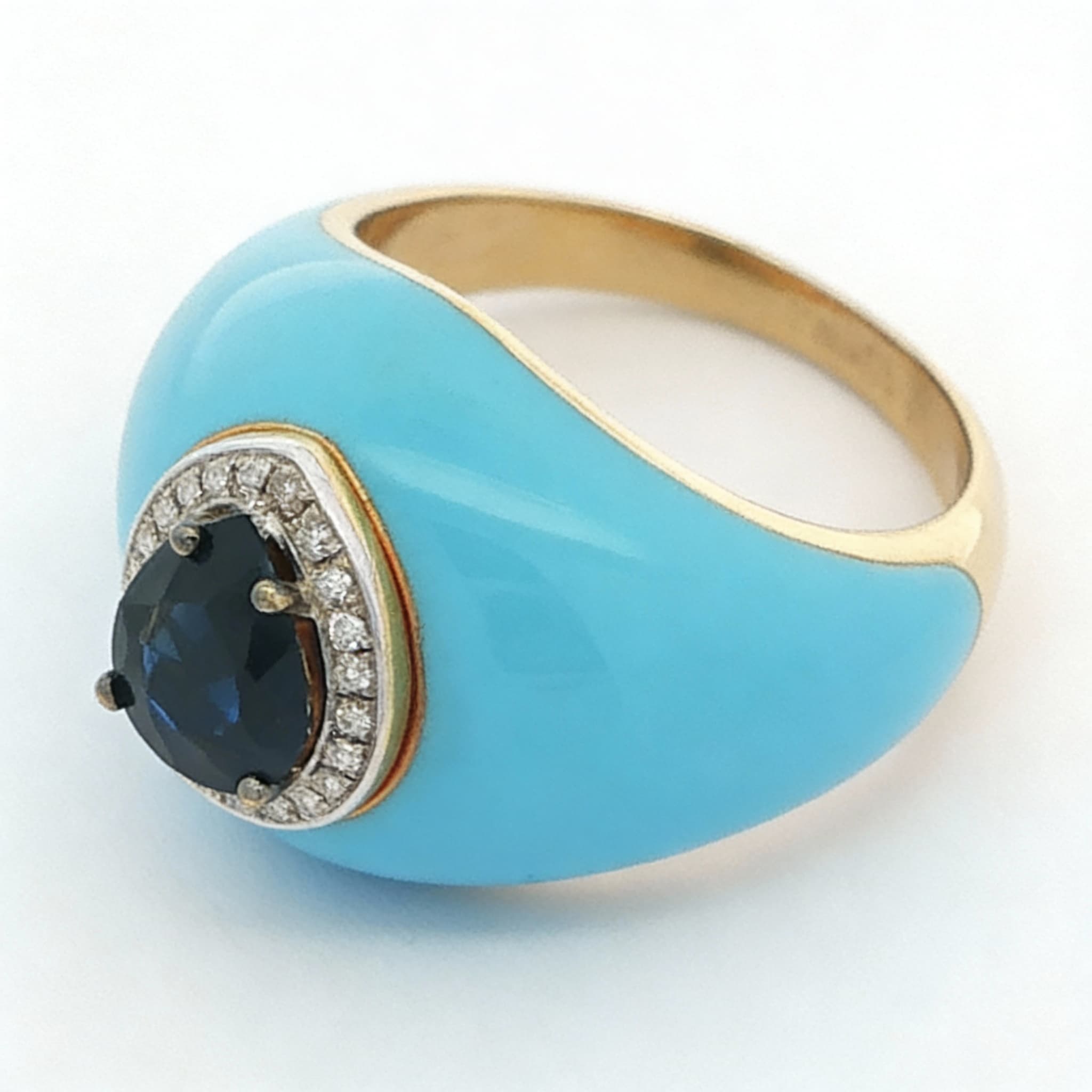 Ö d’Azure Sapphire Drop Turquoise Enamel Ring in Yellow Gold - 5