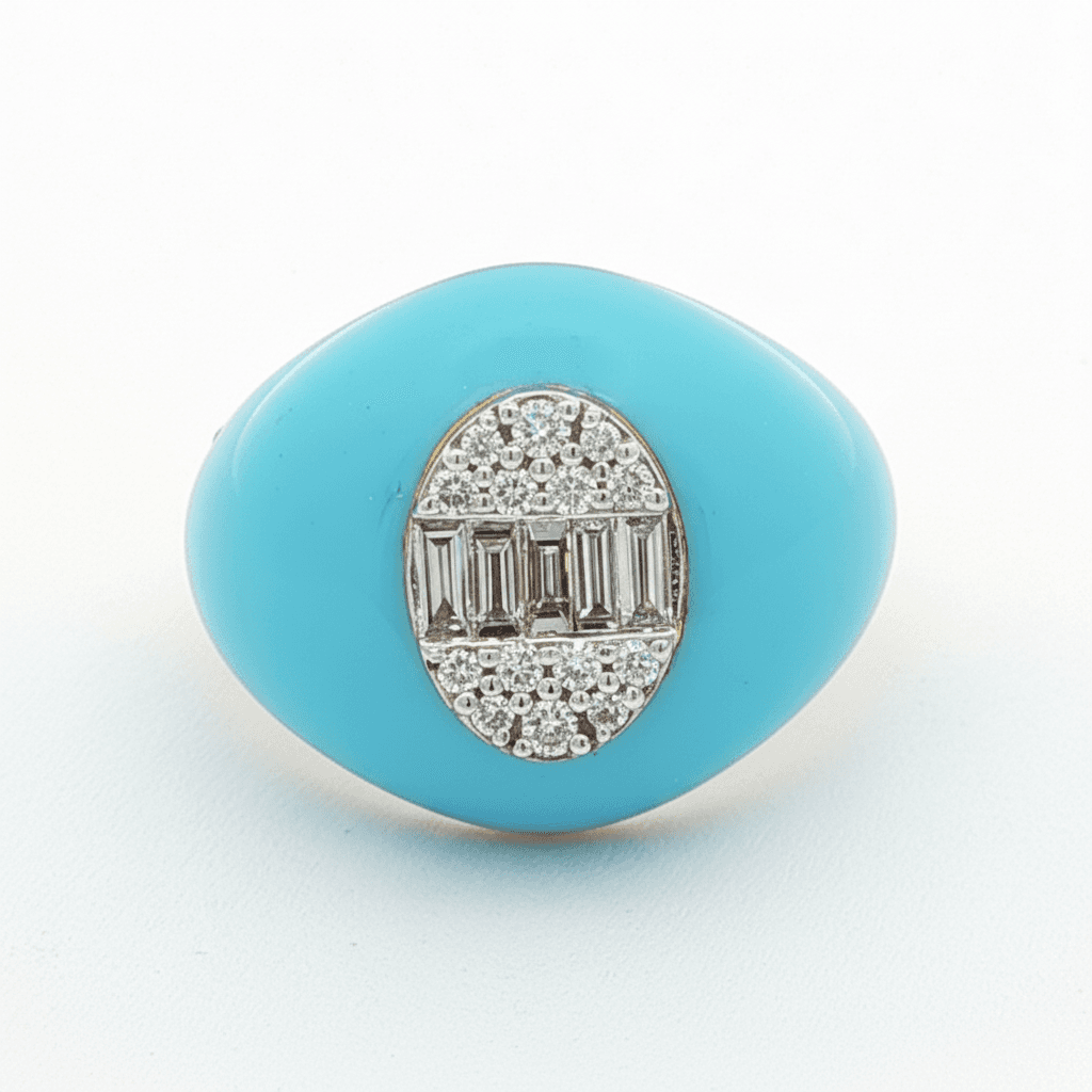 Ö d’Azure Dome Diamond Cluster Turquoise Enamel Ring in Yellow Gold - 5