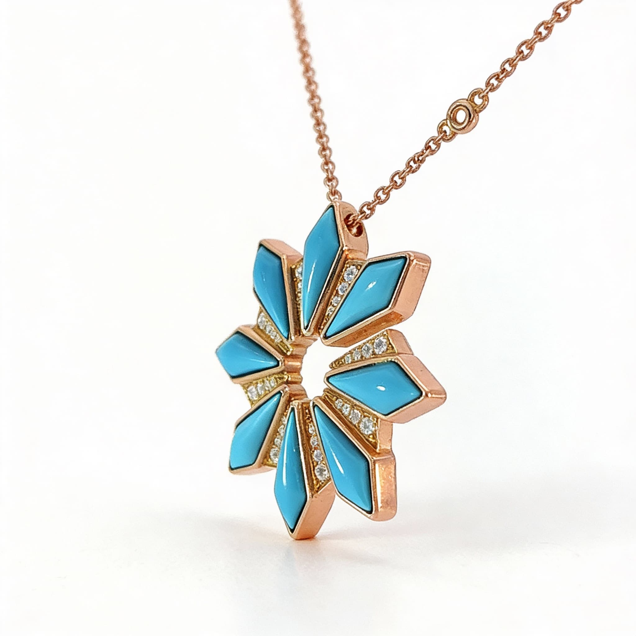 Ö d’Azure Turquoise Eight-Point Star Pendant in Yellow Gold with Pavé Diamonds - 3