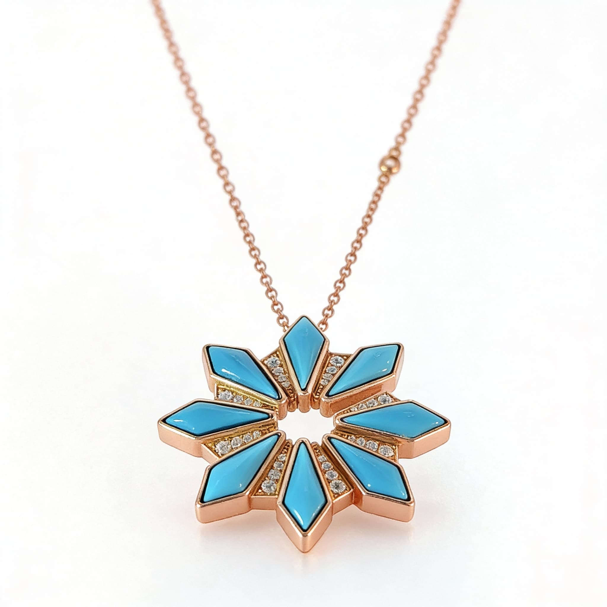Ö d’Azure Turquoise Eight-Point Star Pendant in Yellow Gold with Pavé Diamonds - 4