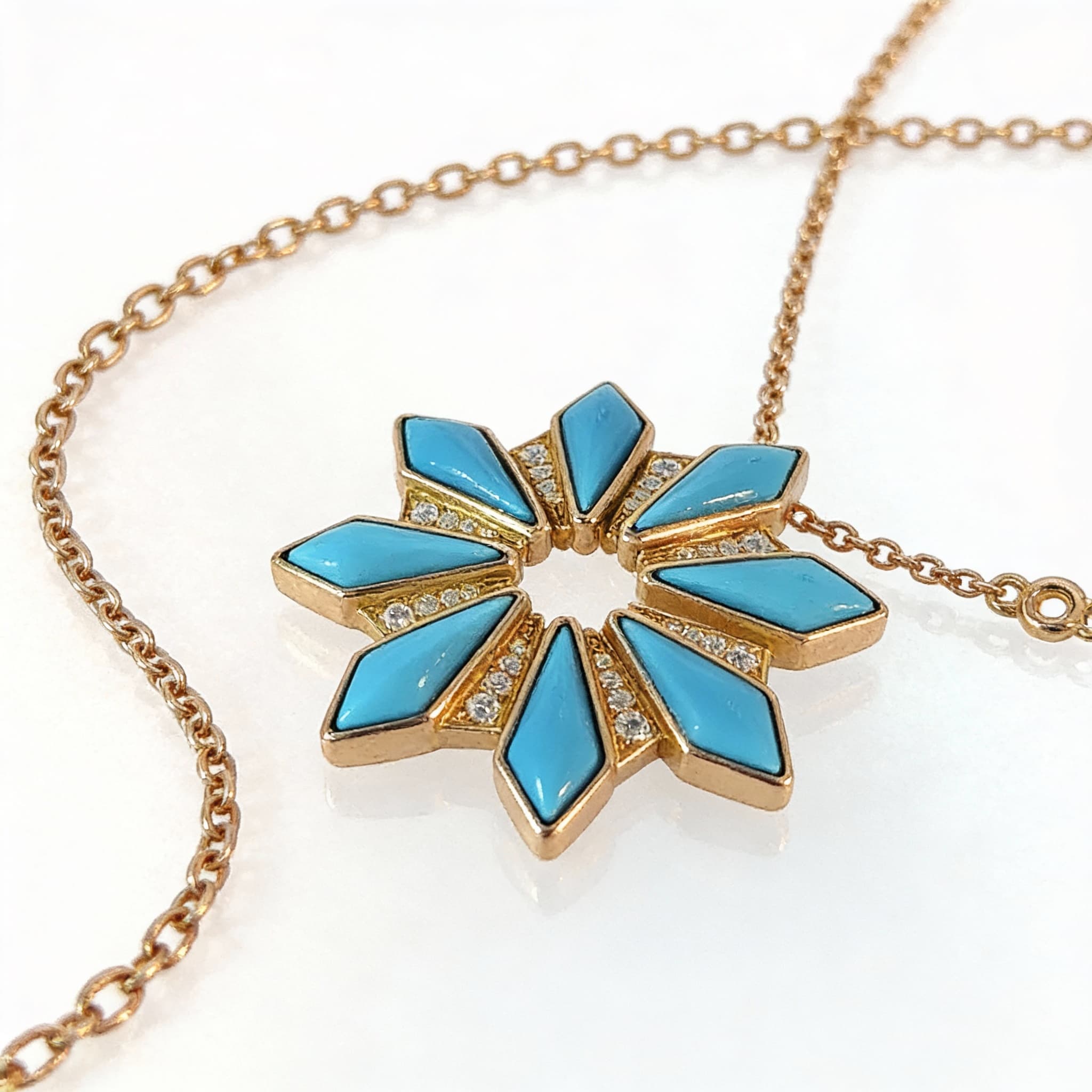 Ö d’Azure Turquoise Eight-Point Star Pendant in Yellow Gold with Pavé Diamonds - 6