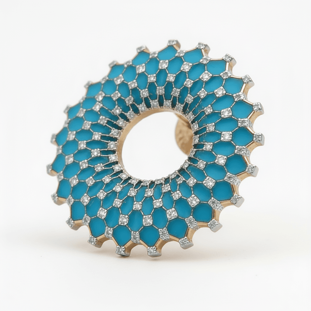 Ö d’Azure Radiant Halo Turquoise Enamel Diamond Studs  in Yellow Gold - 3