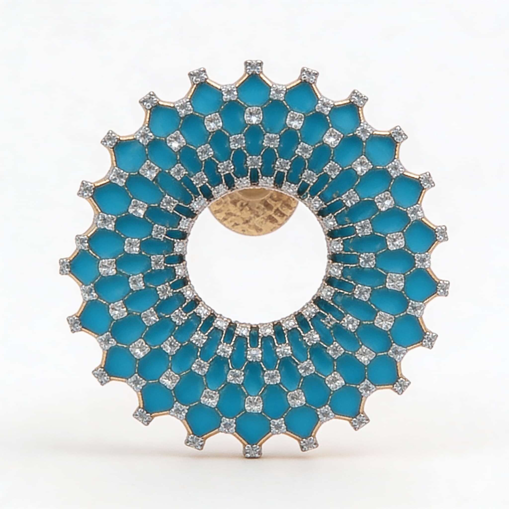 Ö d’Azure Radiant Halo Turquoise Enamel Diamond Studs  in Yellow Gold - 5