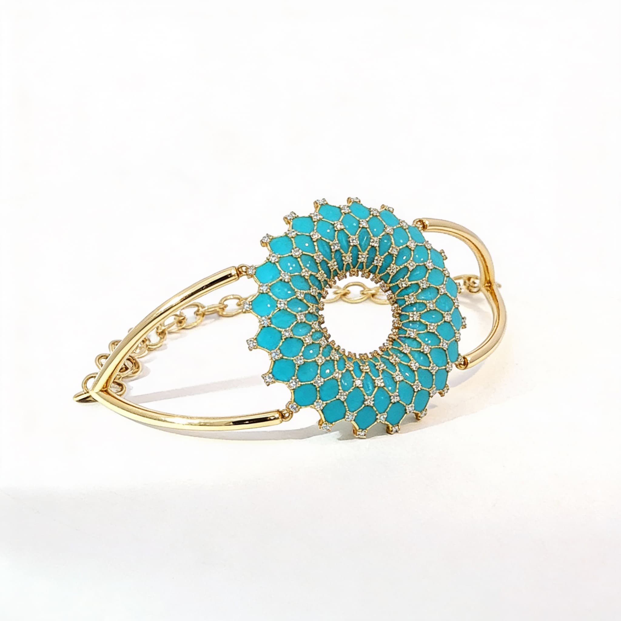 Ö d’Azure semi-rigid turquoise enamel diamond bracelet in Yellow Gold  - 3