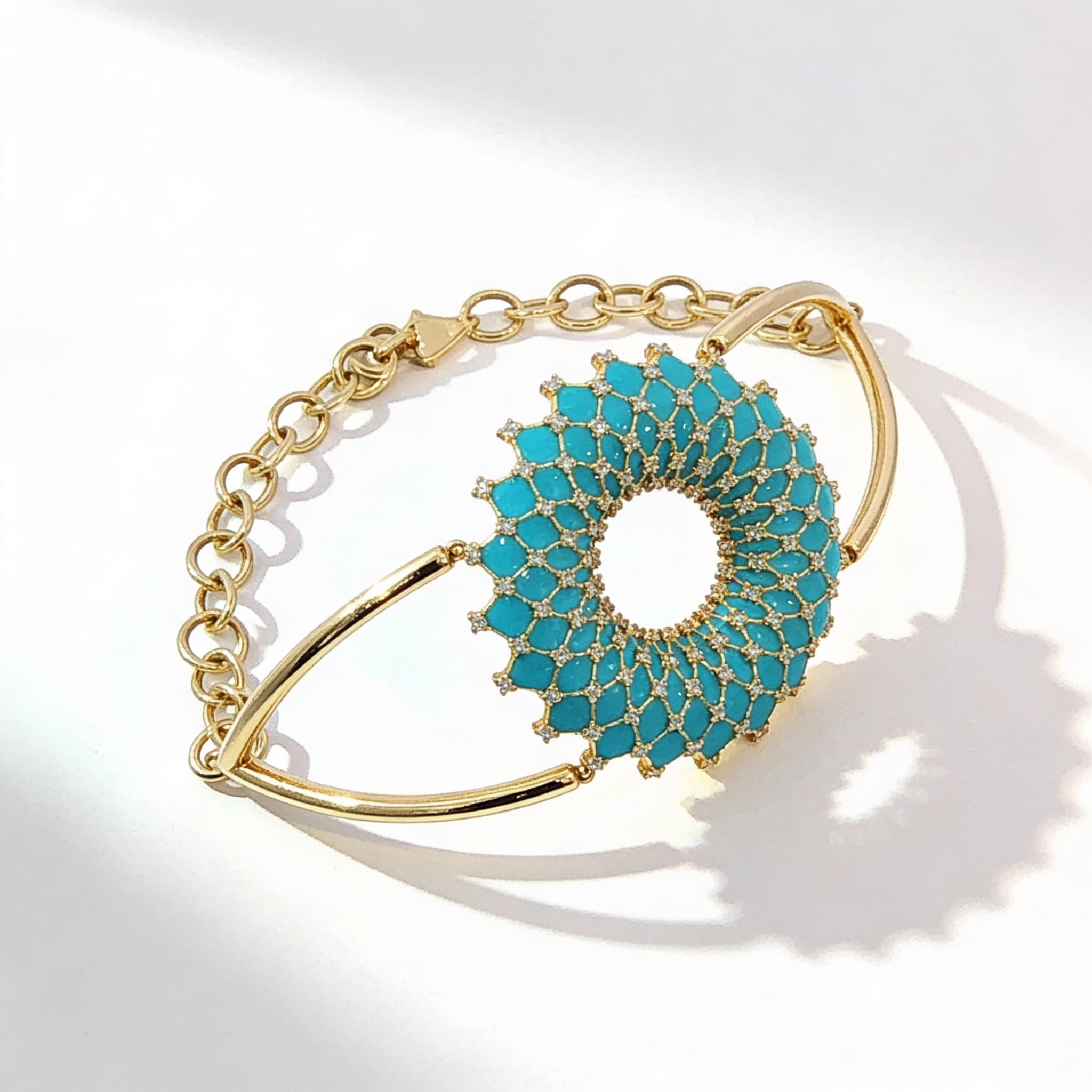Ö d’Azure semi-rigid turquoise enamel diamond bracelet in Yellow Gold  - 4