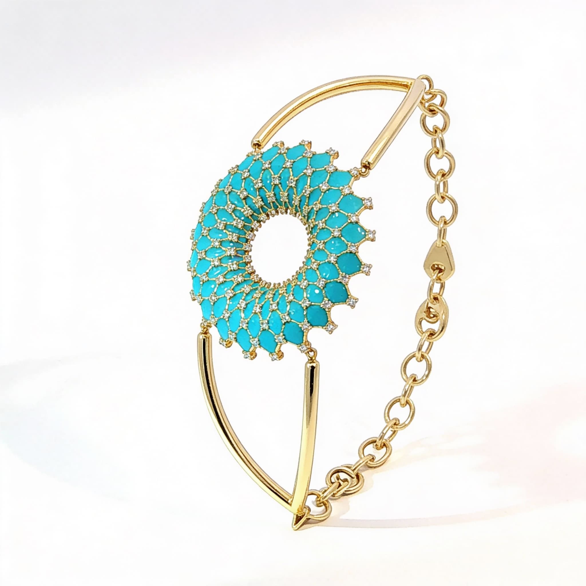 Ö d’Azure semi-rigid turquoise enamel diamond bracelet in Yellow Gold  - 5