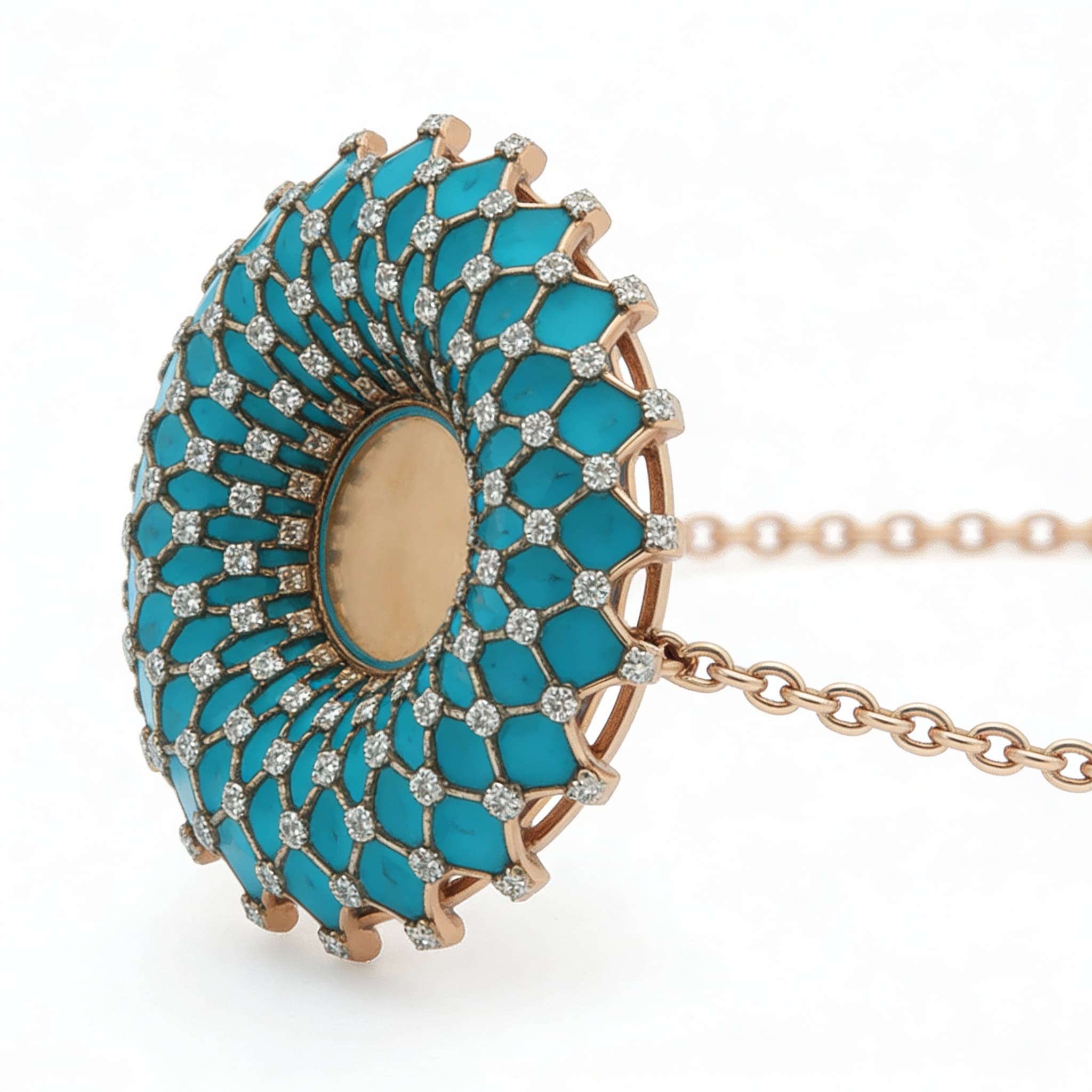 Ö d’Azure Radiant Halo Turquoise Enamel Diamond Chain Bracelet in Yellow Gold - 3