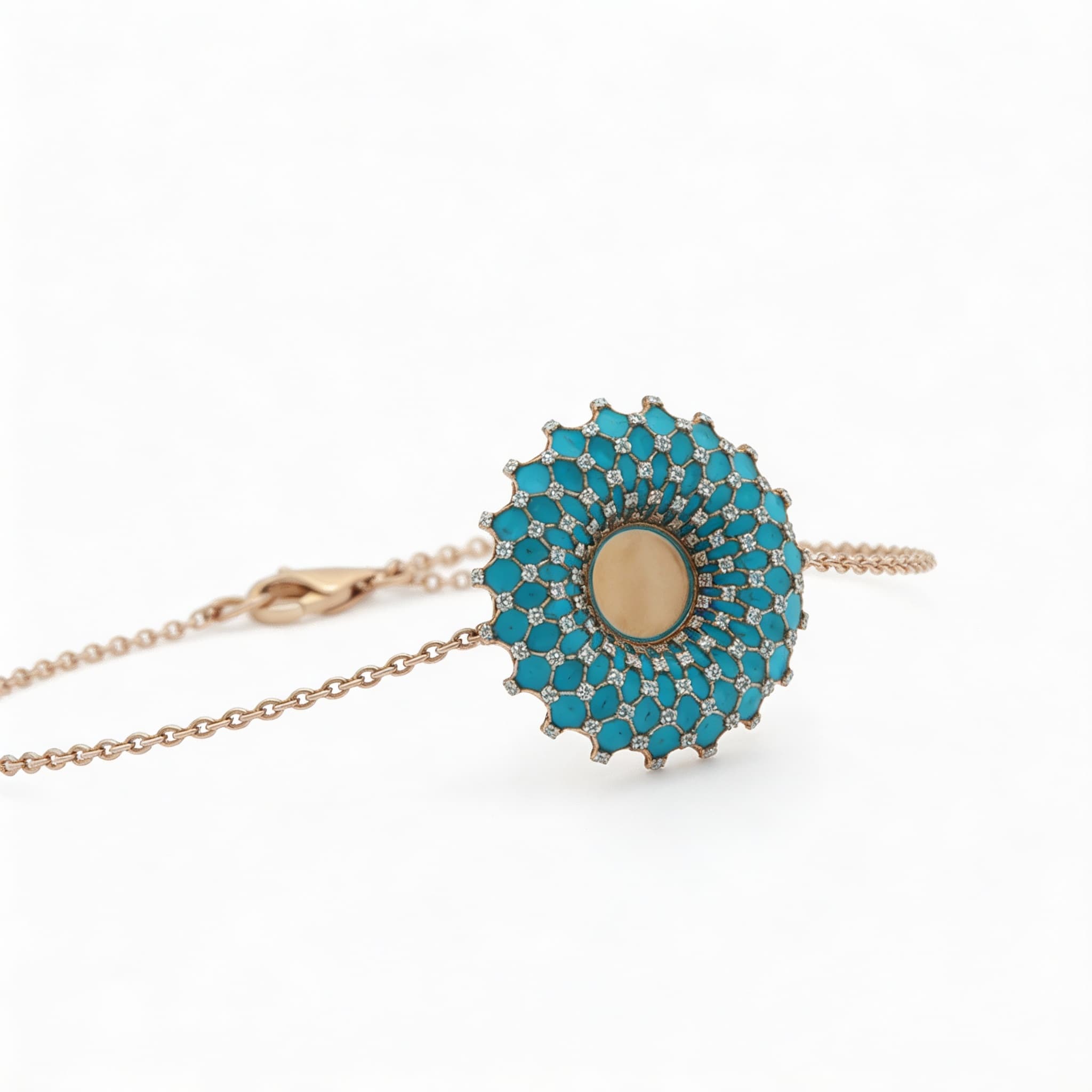 Ö d’Azure Radiant Halo Turquoise Enamel Diamond Chain Bracelet in Yellow Gold - 4
