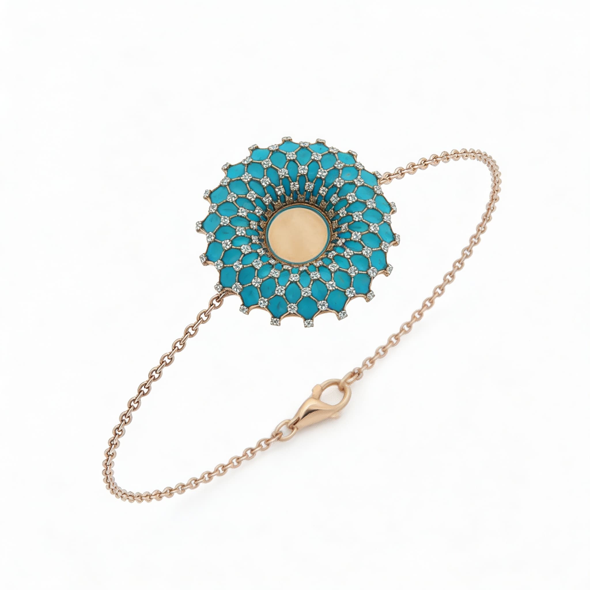 Ö d’Azure Radiant Halo Turquoise Enamel Diamond Chain Bracelet in Yellow Gold - 5