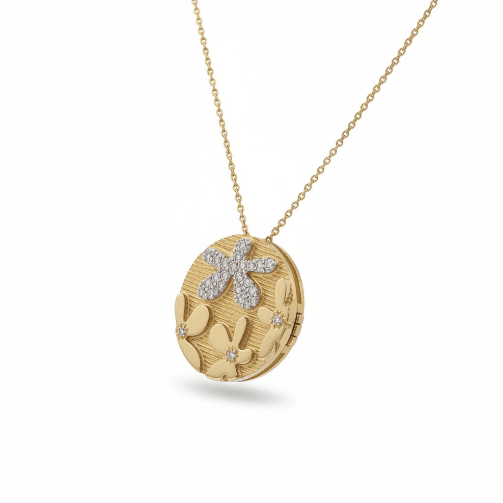 Eden’s Garden Pavé Diamond Floral Pendant in yellow gold small - 4