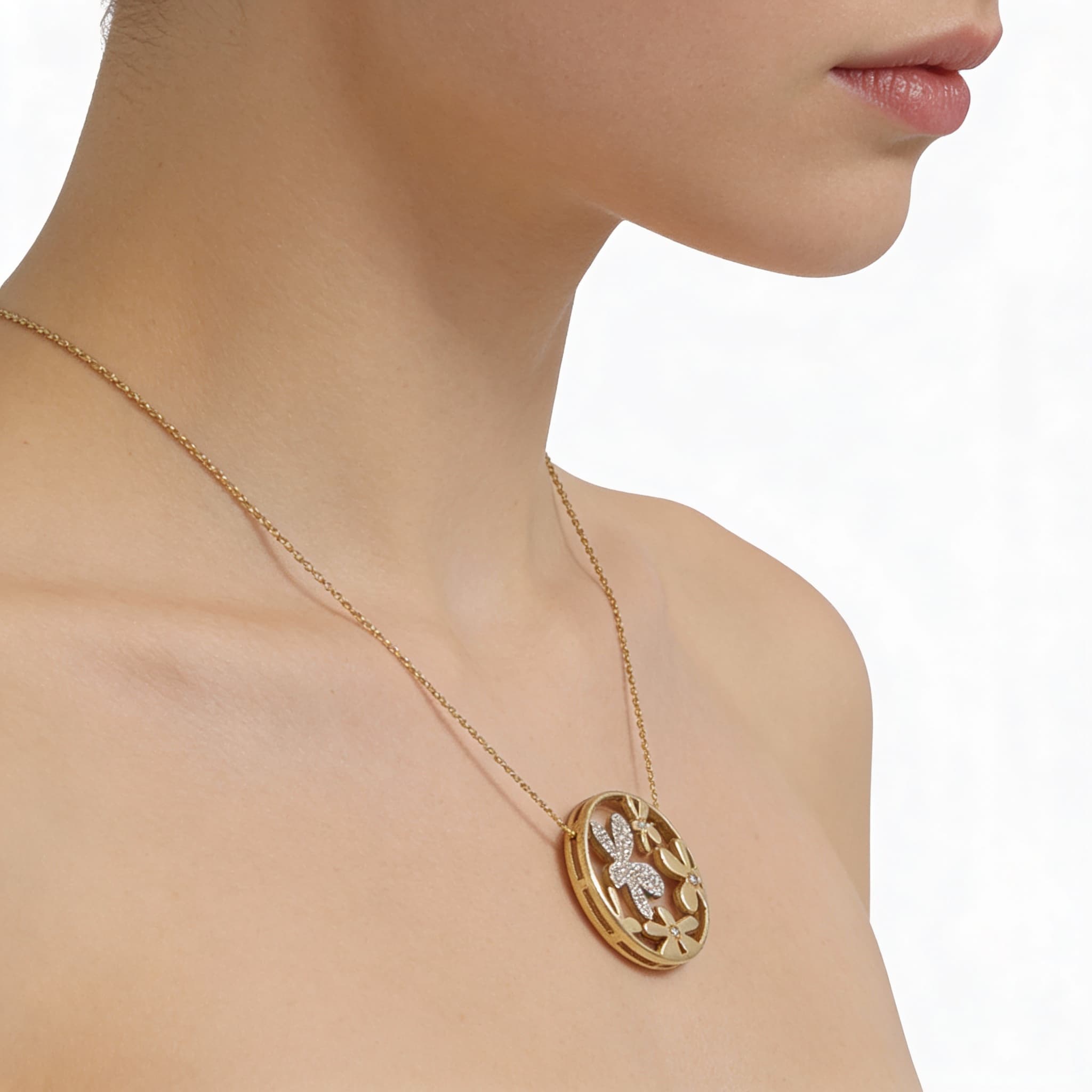 Eden’s Garden Openwork Diamond Floral Pendant in Yellow Gold small