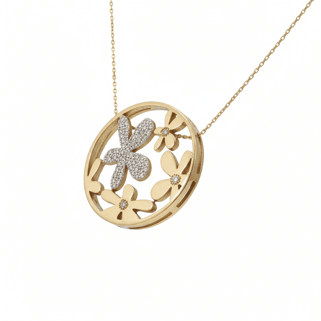 Eden’s Garden Openwork Diamond Floral Pendant in Yellow Gold small - 3