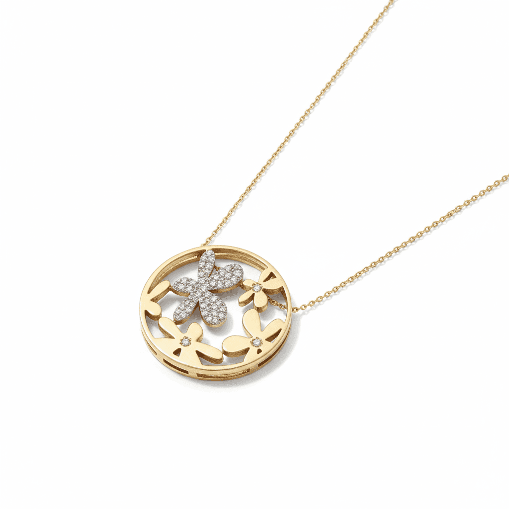 Eden’s Garden Openwork Diamond Floral Pendant in Yellow Gold small - 4