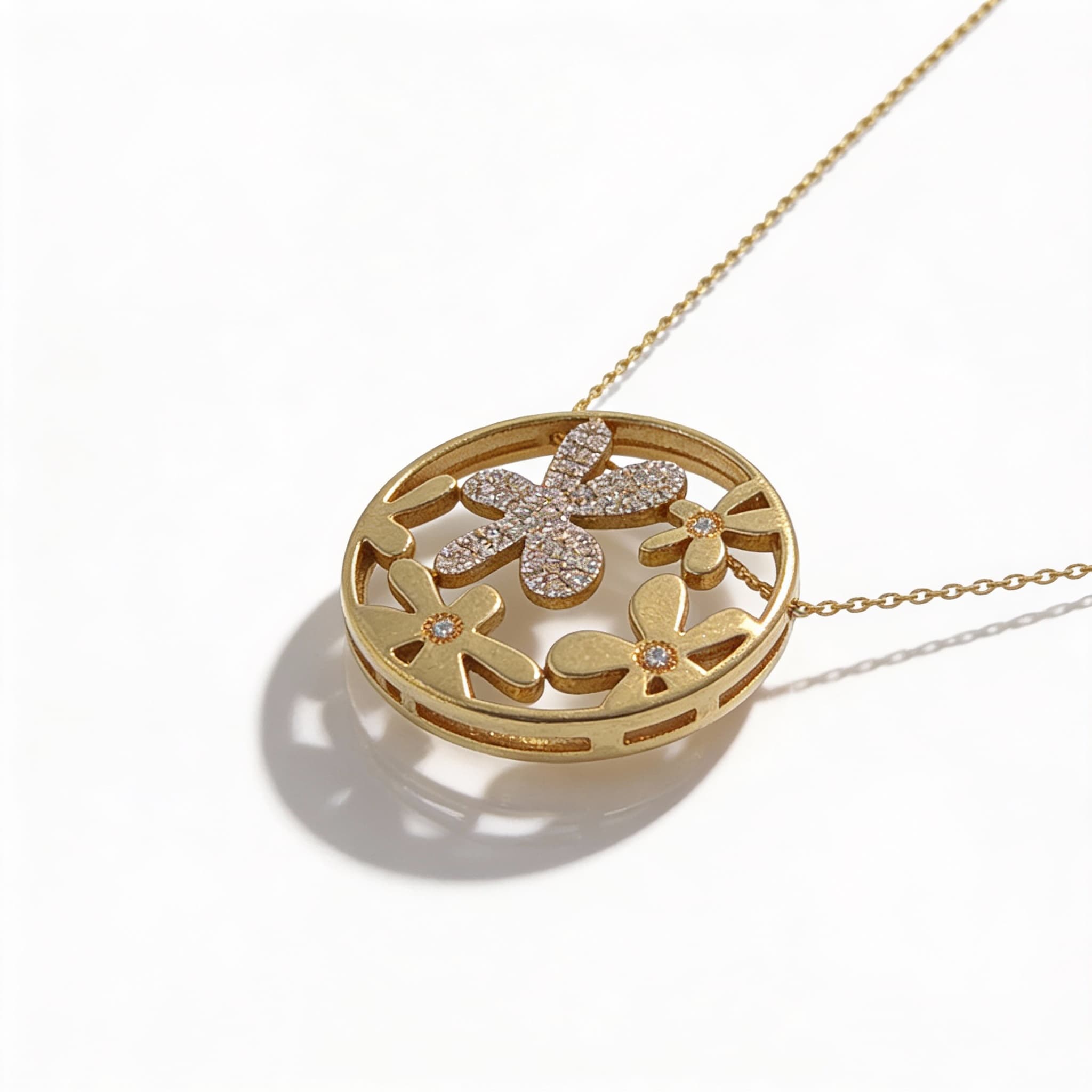Eden’s Garden Openwork Diamond Floral Pendant in Yellow Gold small - 5