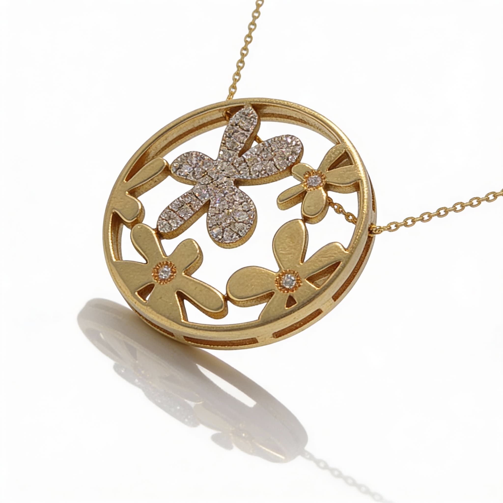Eden’s Garden Openwork Diamond Floral Pendant in Yellow Gold small - 6