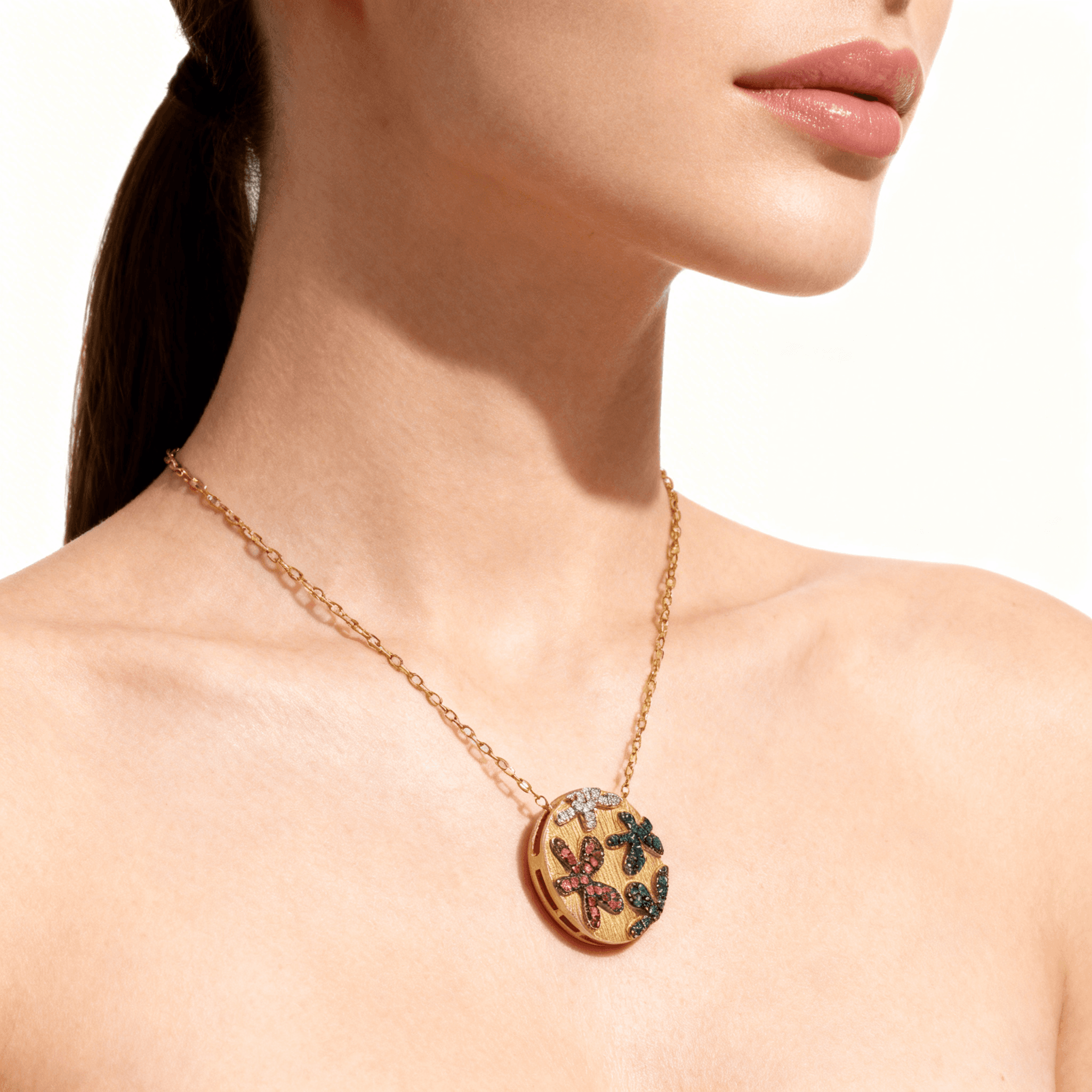 Eden’s Garden Multi-Gem Floral Pendant in Yellow Gold