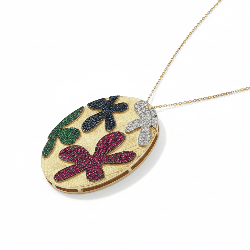 Eden’s Garden Multi-Gem Floral Pendant in Yellow Gold - 3