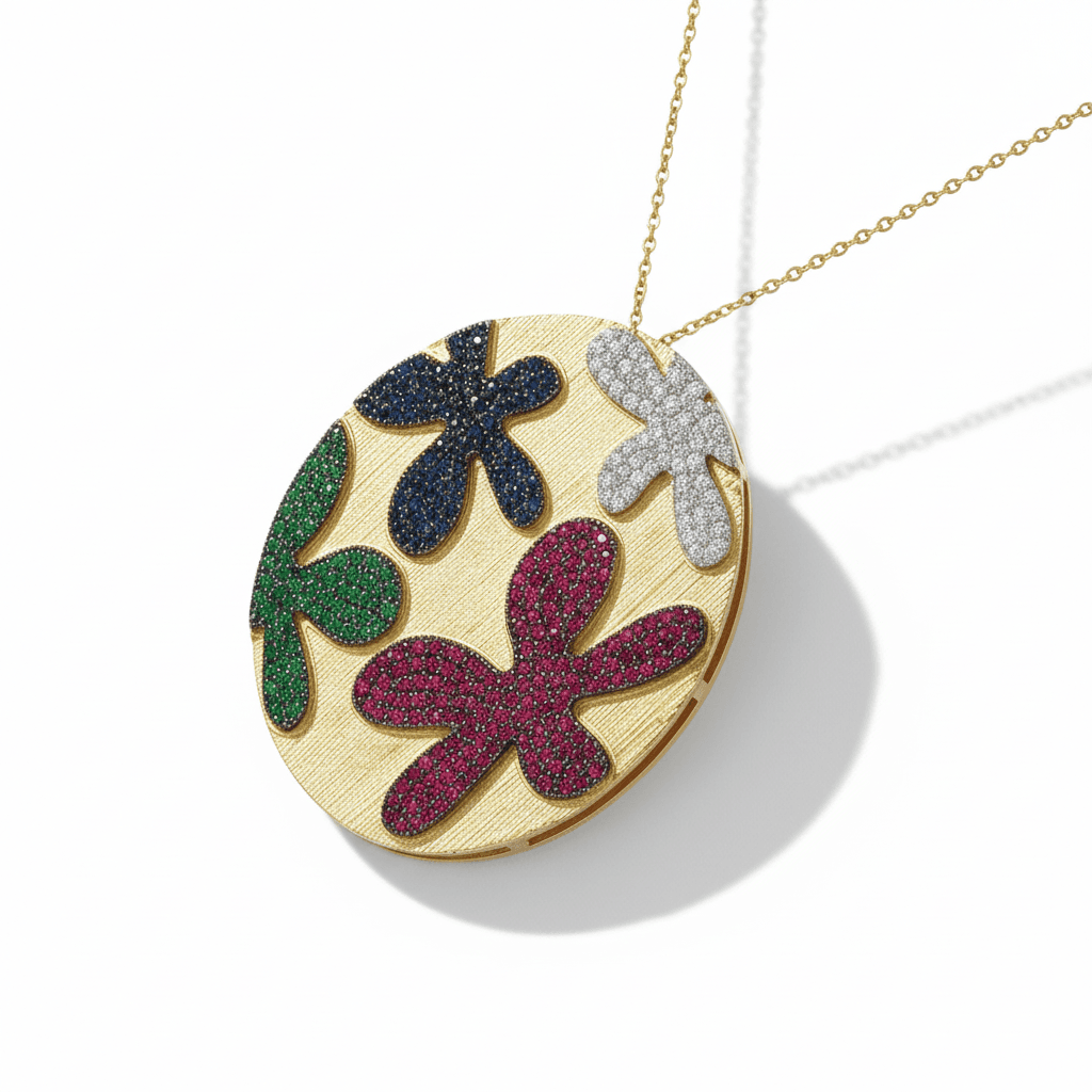 Eden’s Garden Multi-Gem Floral Pendant in Yellow Gold - 4