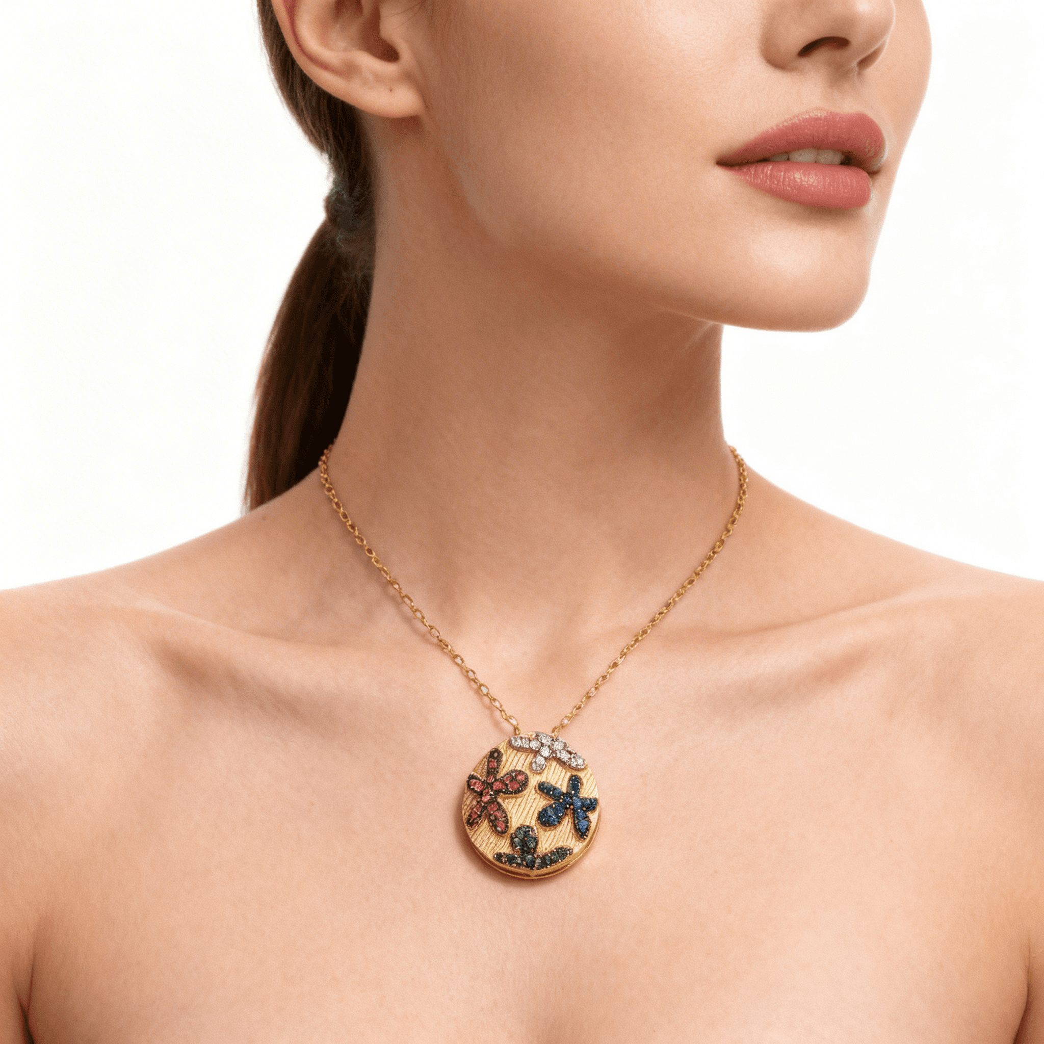 Eden’s Garden 3D Multi-Gem Floral Pendant in Yellow Gold
