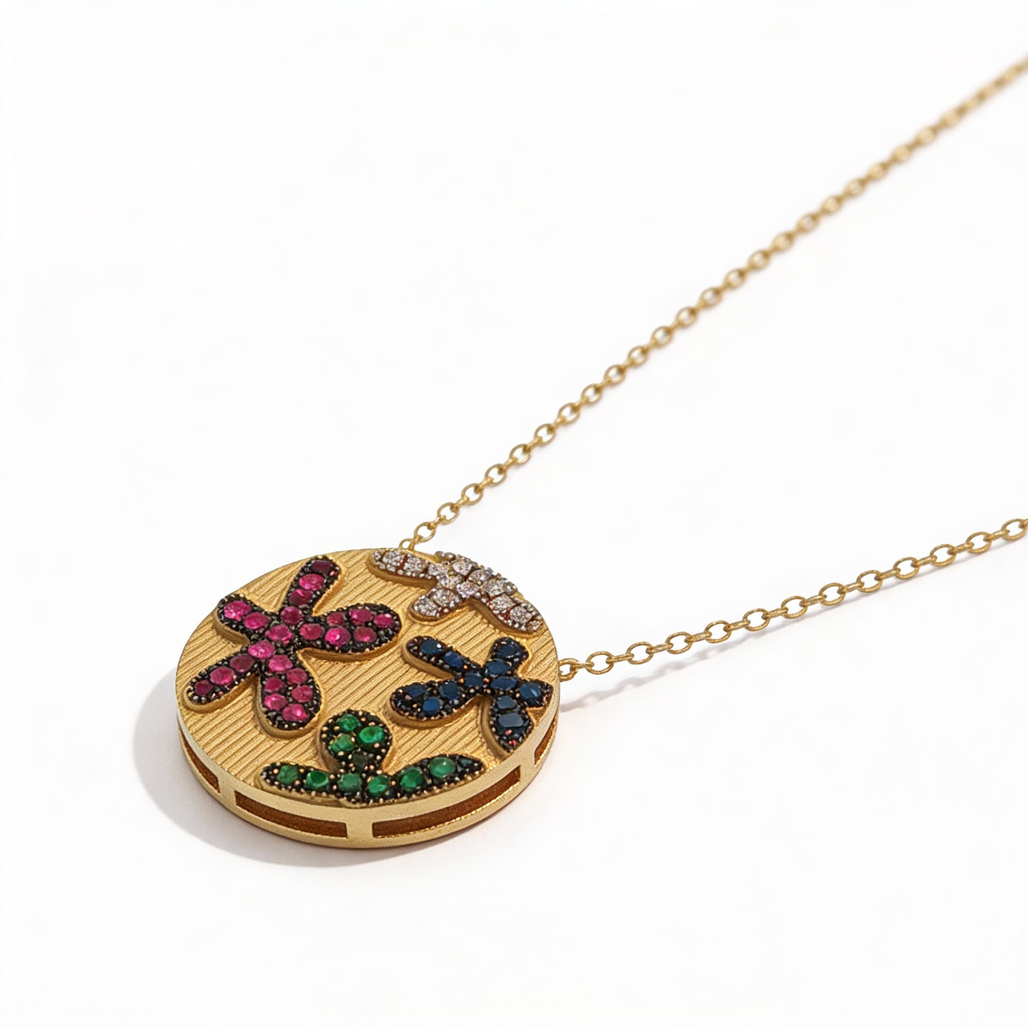 Eden’s Garden 3D Multi-Gem Floral Pendant in Yellow Gold - 3