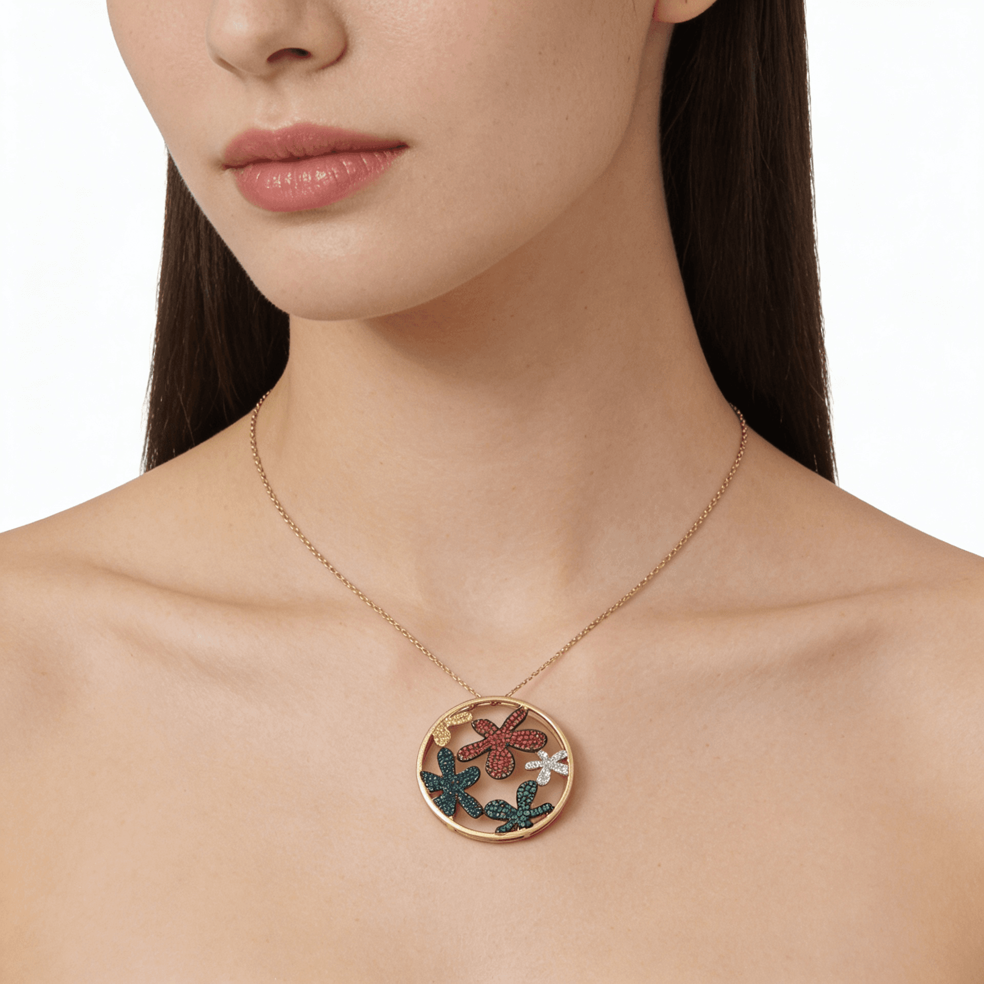 Eden’s Garden OpenWork 3D Multi-Gem Floral Pendant in Yellow Gold