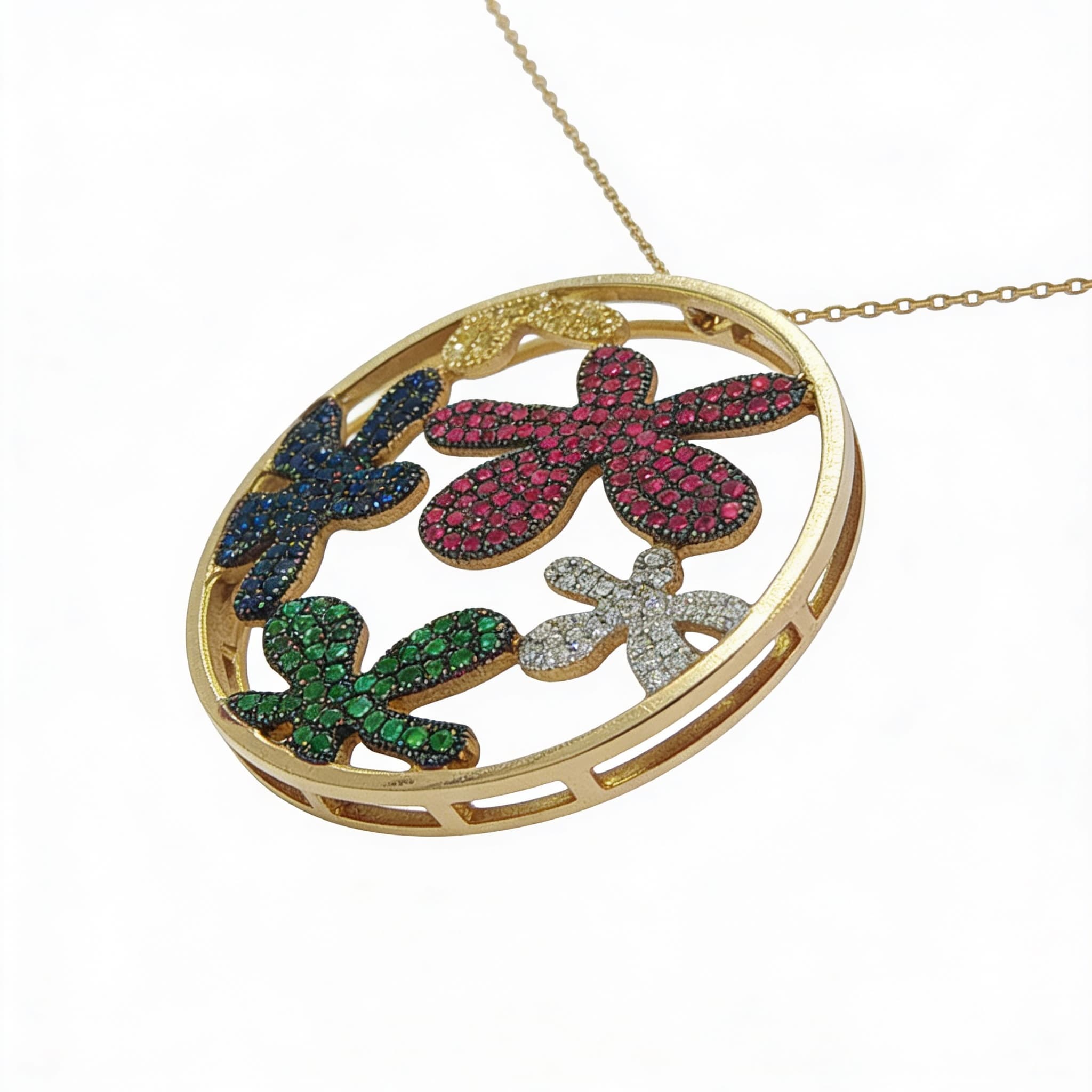 Eden’s Garden OpenWork 3D Multi-Gem Floral Pendant in Yellow Gold - 3