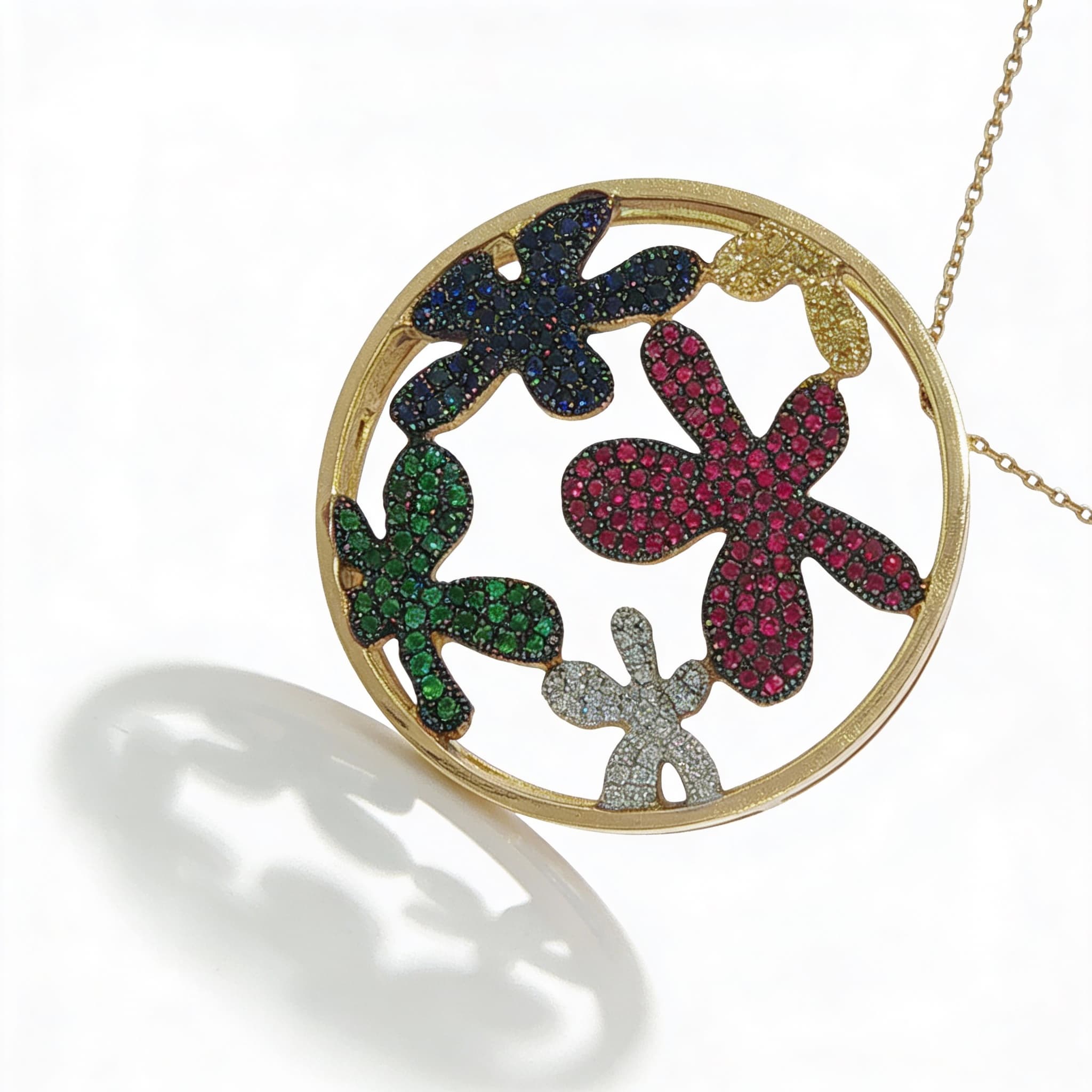 Eden’s Garden OpenWork 3D Multi-Gem Floral Pendant in Yellow Gold - 4