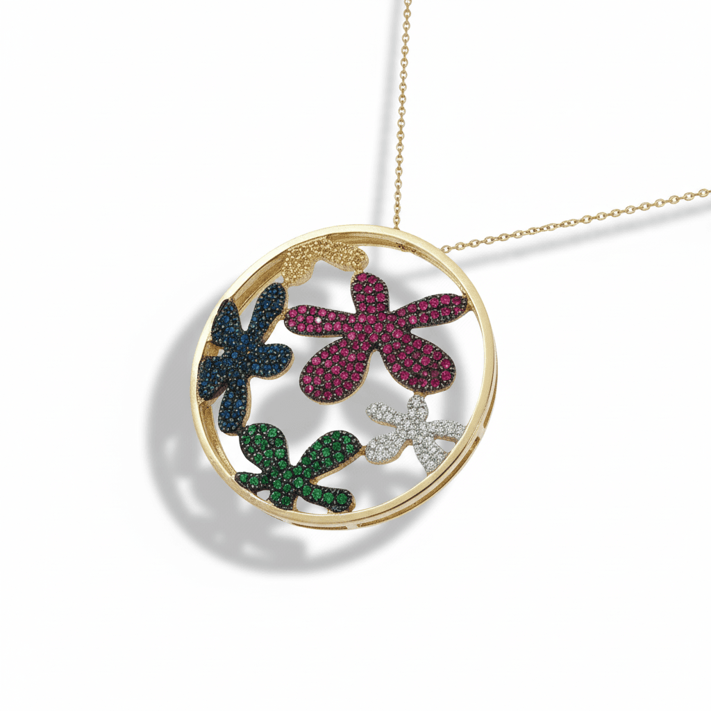 Eden’s Garden OpenWork 3D Multi-Gem Floral Pendant in Yellow Gold - 5