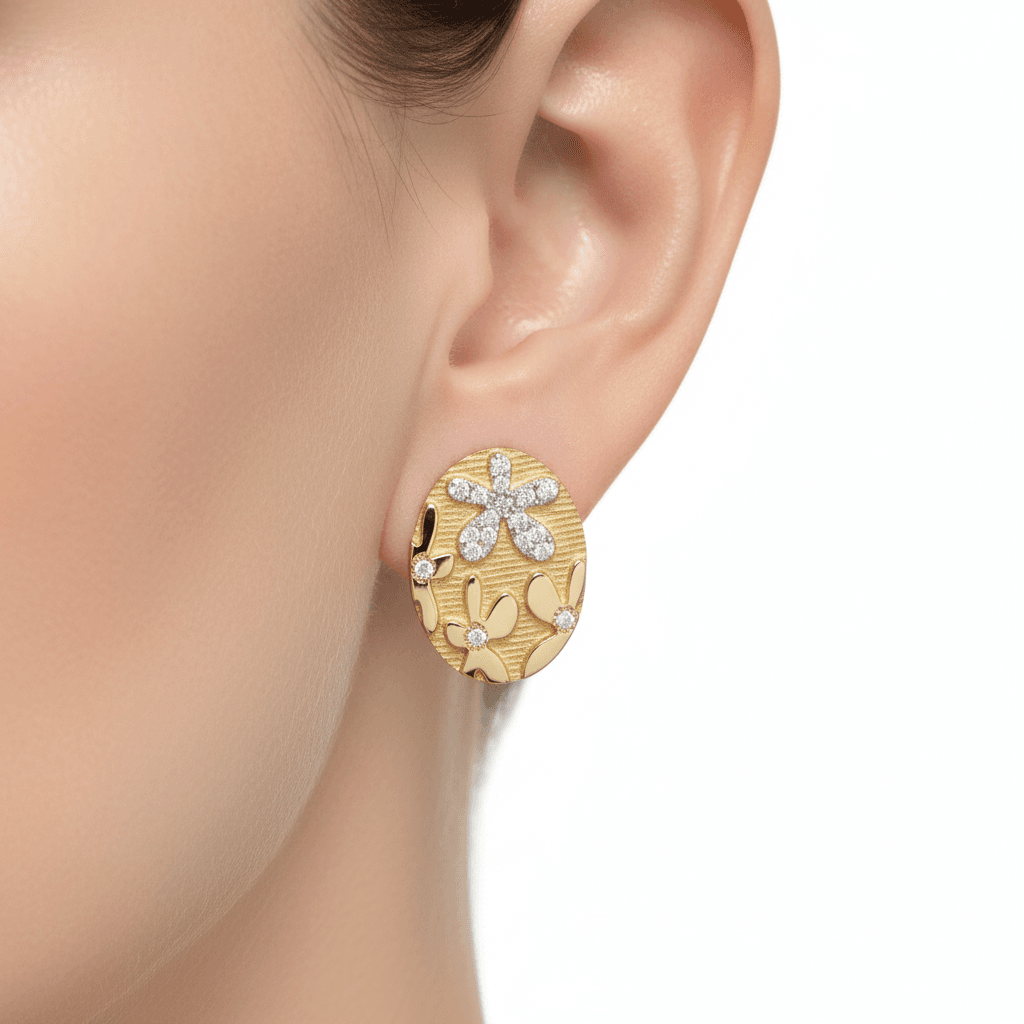 Eden’s Garden Pavé Diamond Floral Studs in Yellow Gold