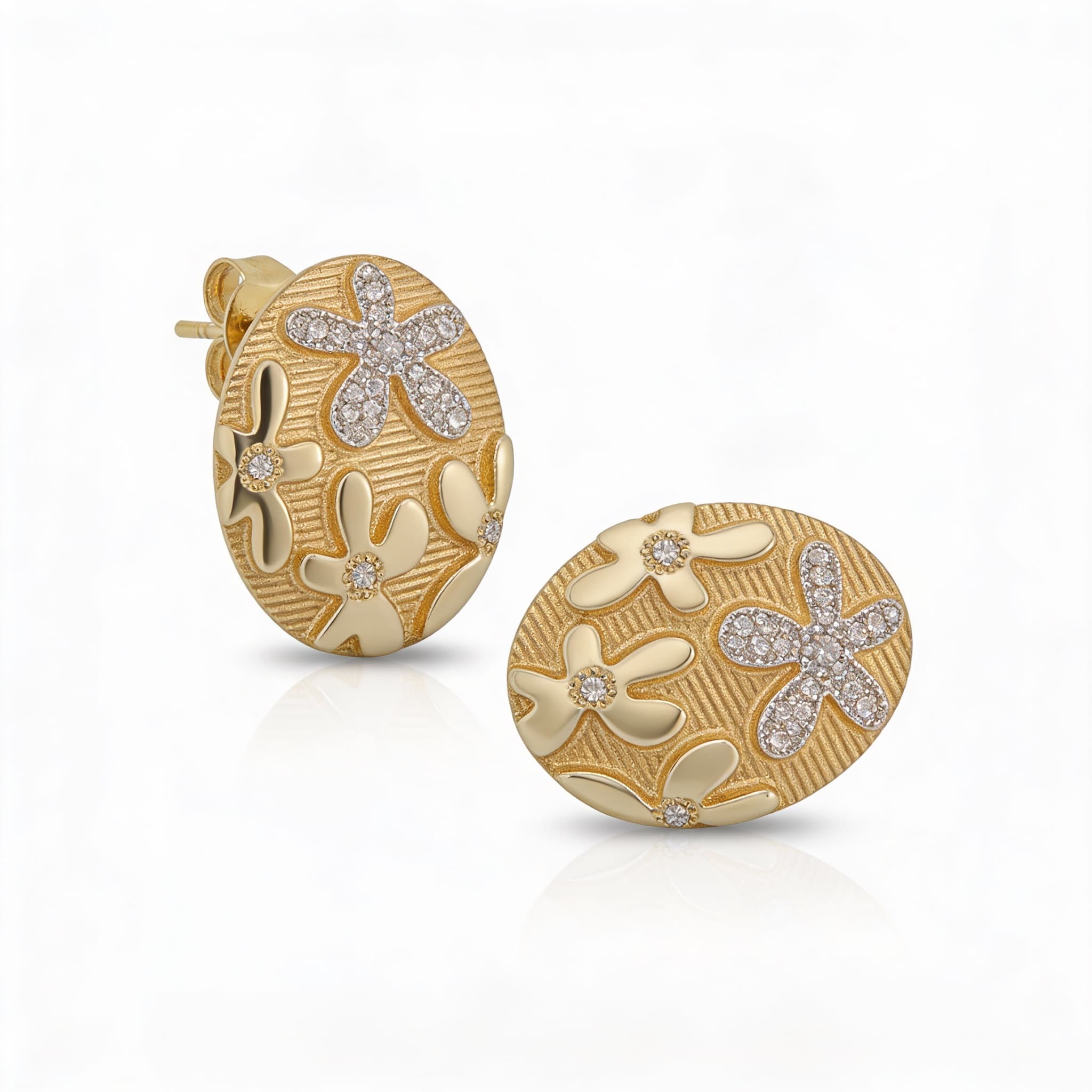 Eden’s Garden Pavé Diamond Floral Studs in Yellow Gold - 4
