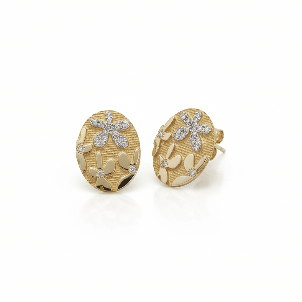 Eden’s Garden Pavé Diamond Floral Studs in Yellow Gold - 5